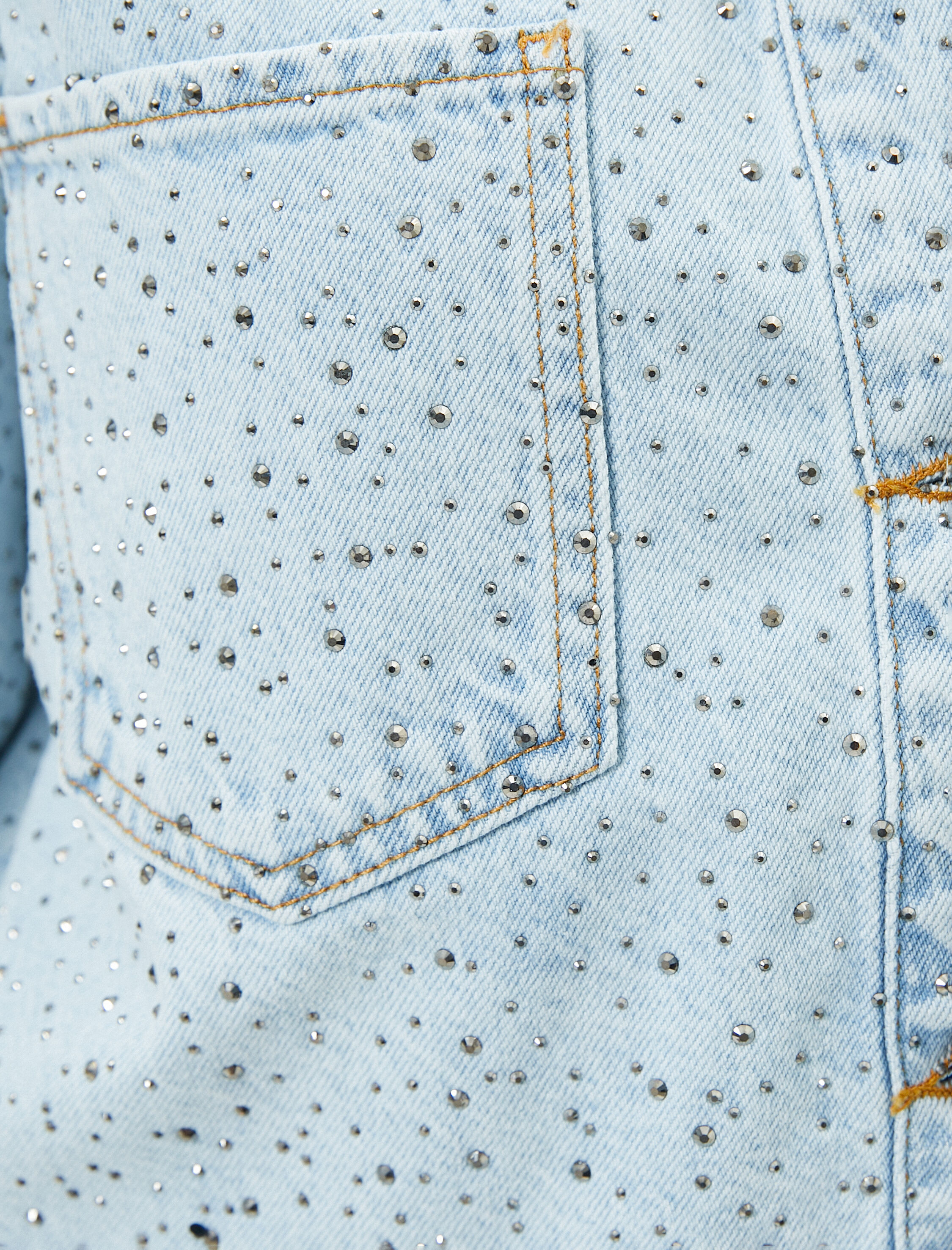   Taşlı Kot Ceket Aplike Cep Detaylı Rahat Kesim Gömlek Yaka Pamuklu