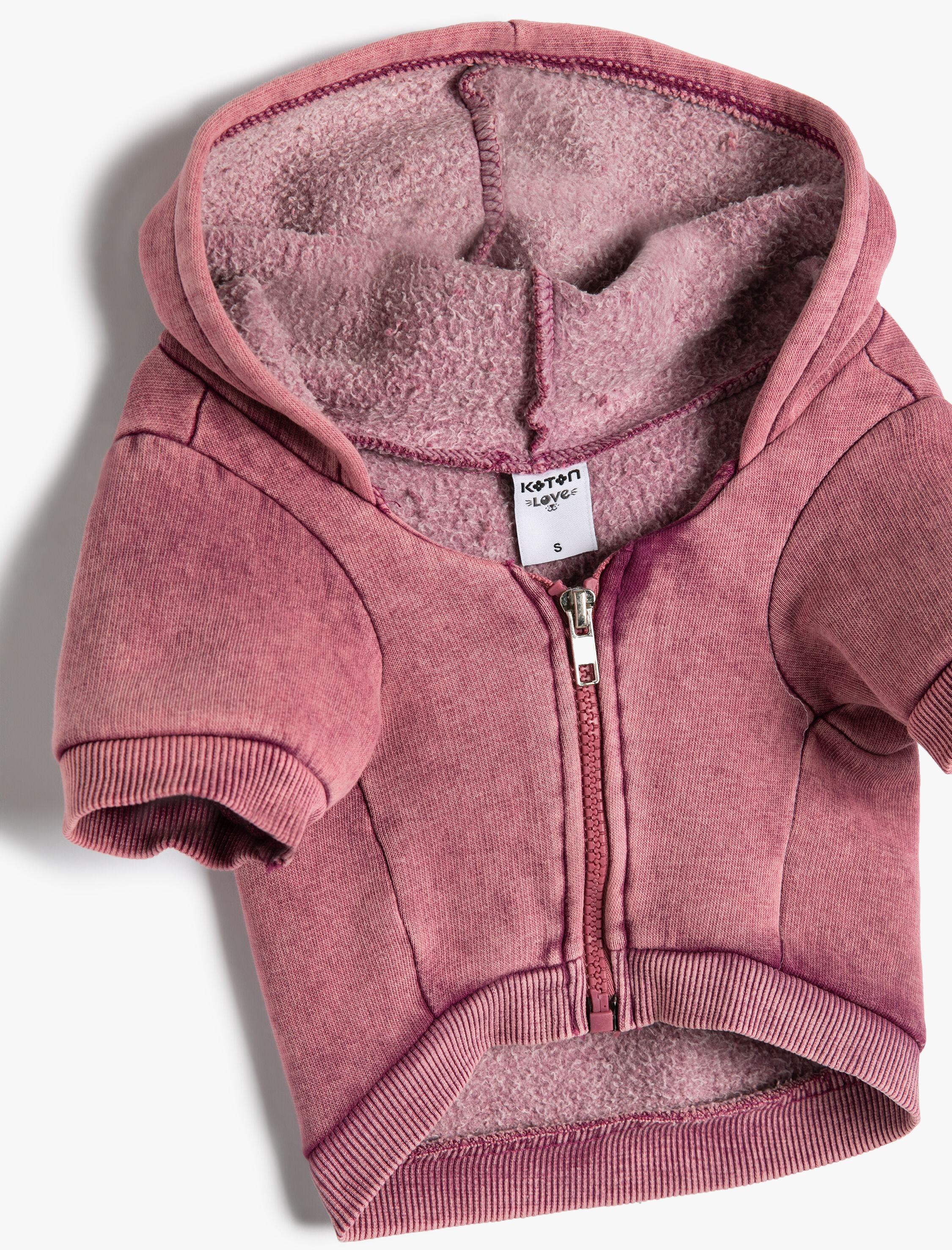   Şardonlu Köpek Sweatshirtü Kapüşonlu Fermuarlı Soluk Efektli Antibakteriyel Kumaş