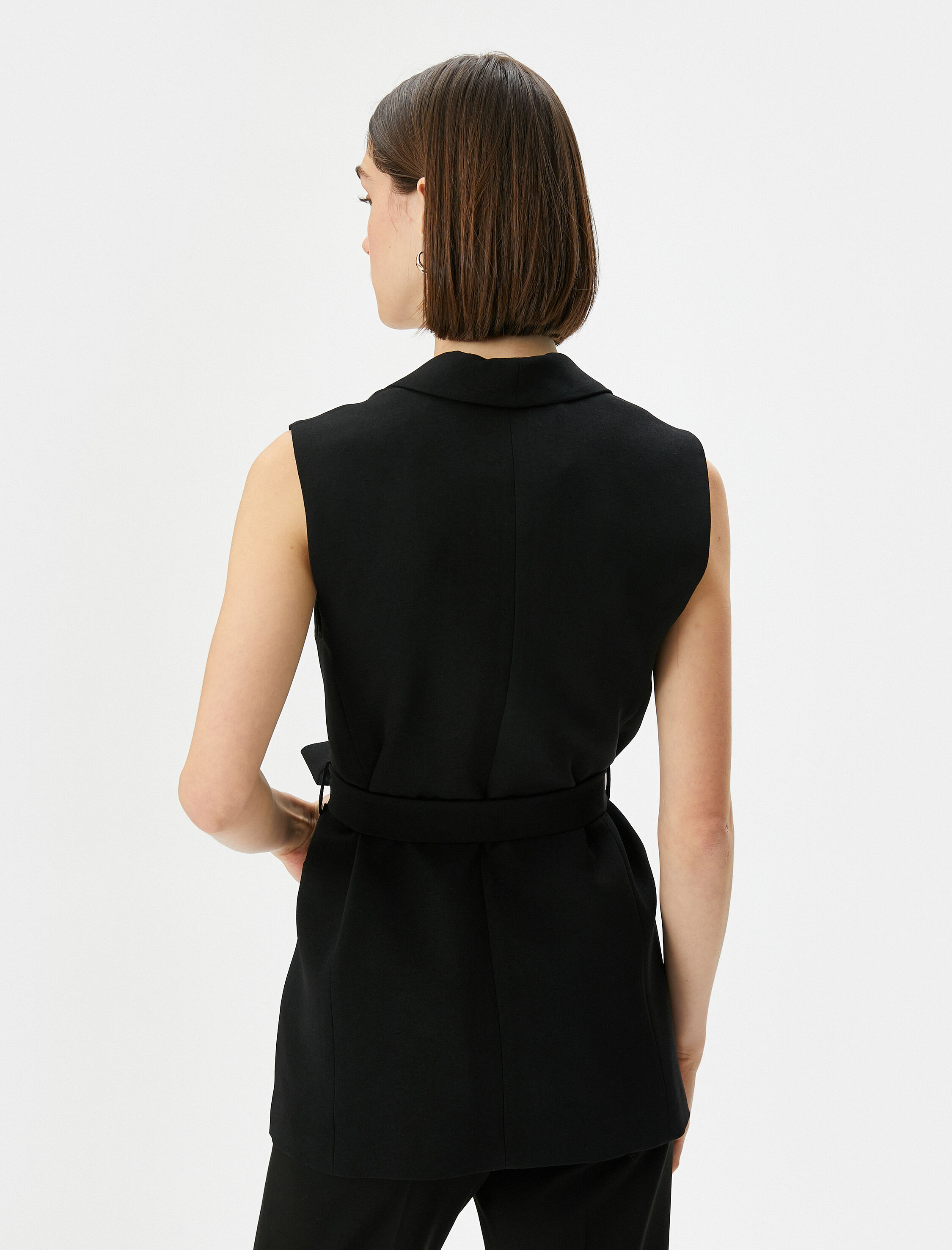   Yelek Beli Kuşaklı Şal Yaka Cepli