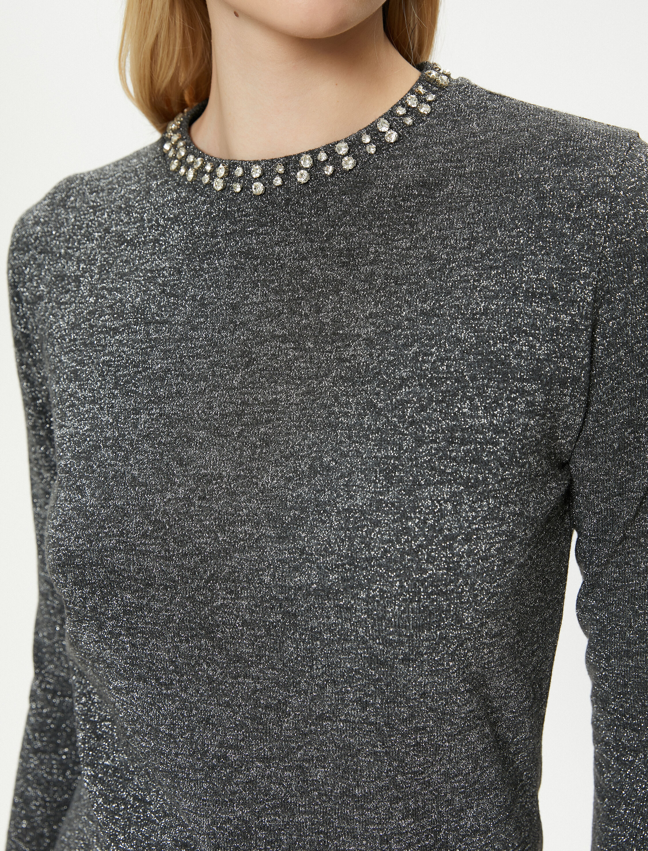   Simli Triko Kazak Parlak Taşlı Bisiklet Yaka - El Emeği Koleksiyonu