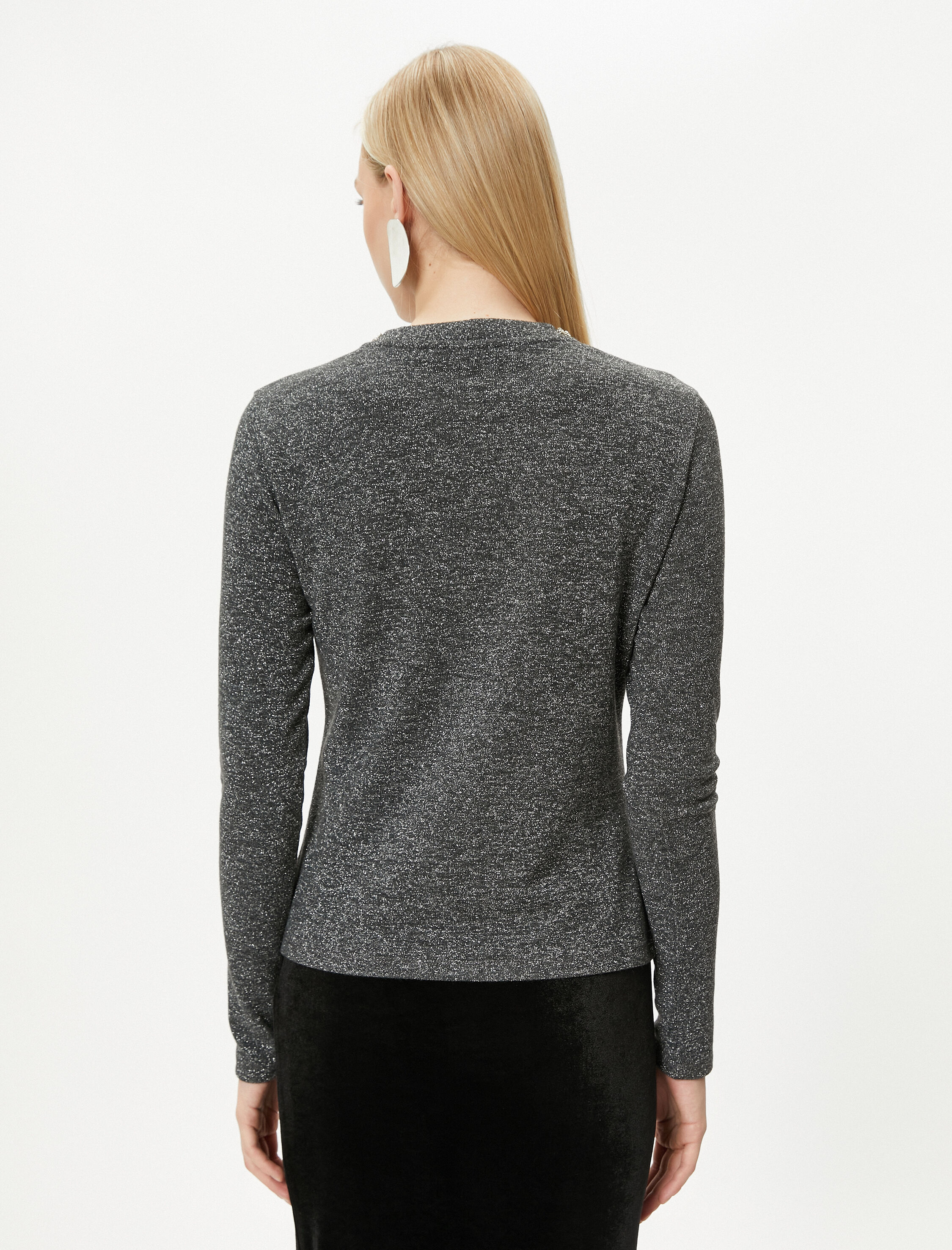   Simli Triko Kazak Parlak Taşlı Bisiklet Yaka - El Emeği Koleksiyonu