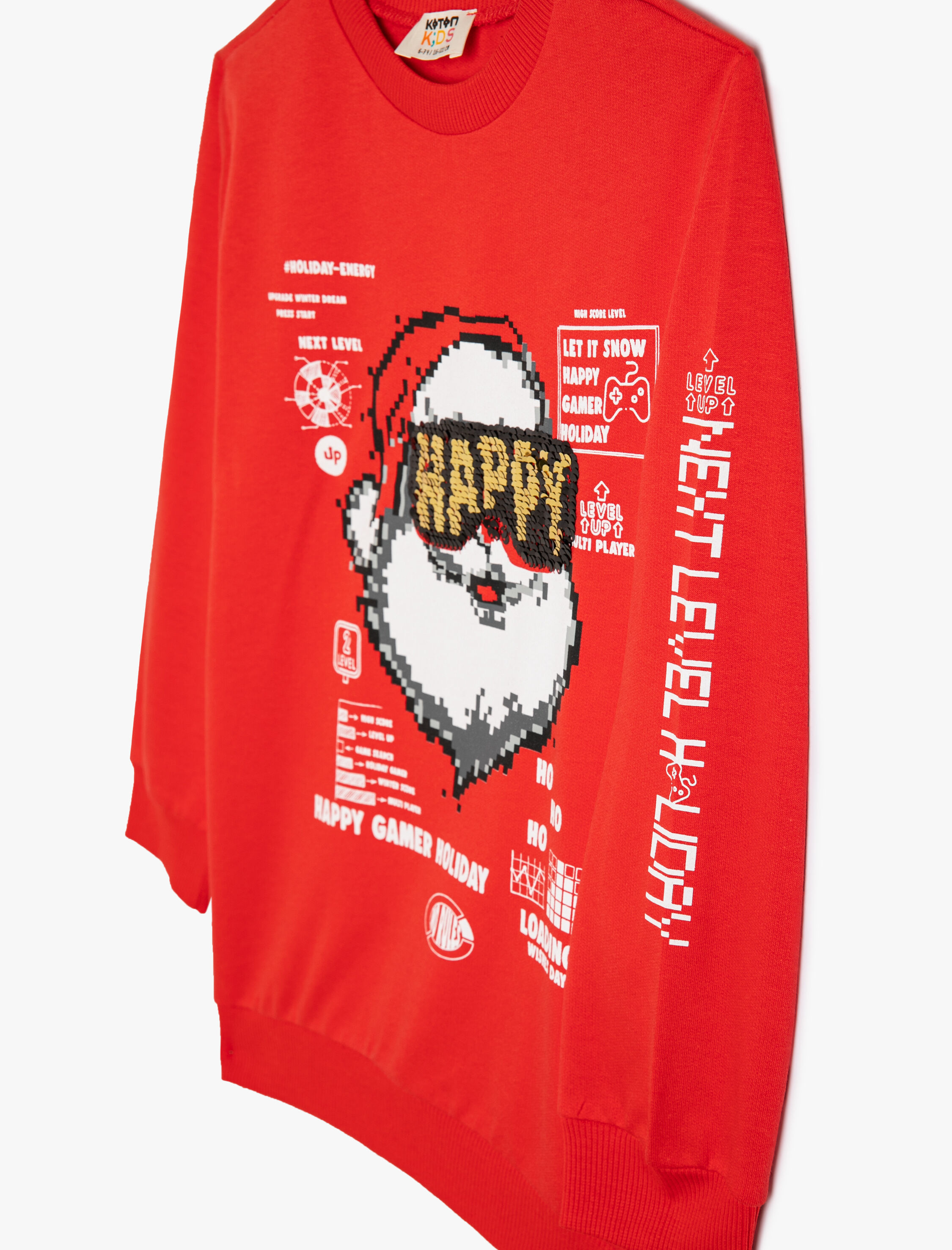  Erkek Çocuk Noel Baba Sweatshirt Yılbaşı Temalı Pullu Payetli Şardonlu Pamuklu