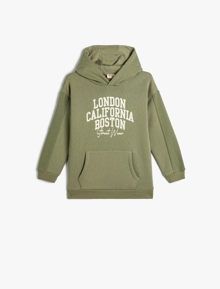 Erkek Çocuk Kapşonlu Sweatshirt Şehir Baskılı Kanguru Cepli Şardonlu Pamuklu