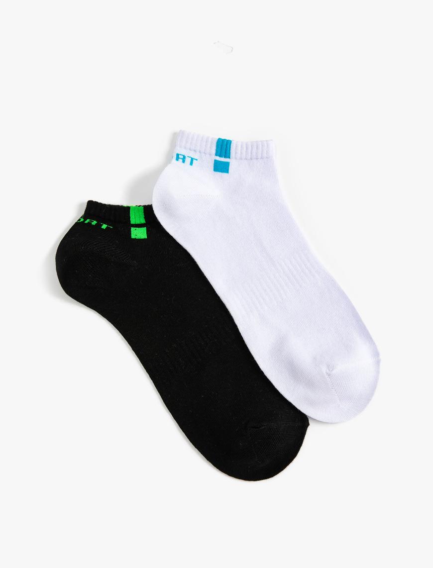  Erkek Spor Çorap Seti 2'li Slogan Desenli