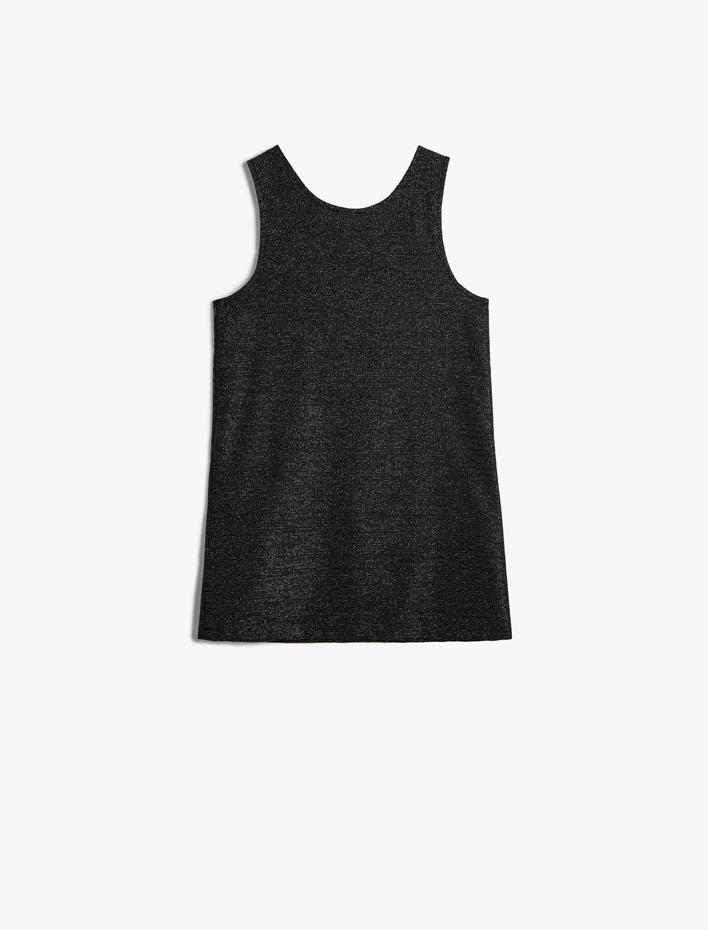 Kız Çocuk Tüvit Jile Elbise Yuvarlak Yaka Düğme Detaylı