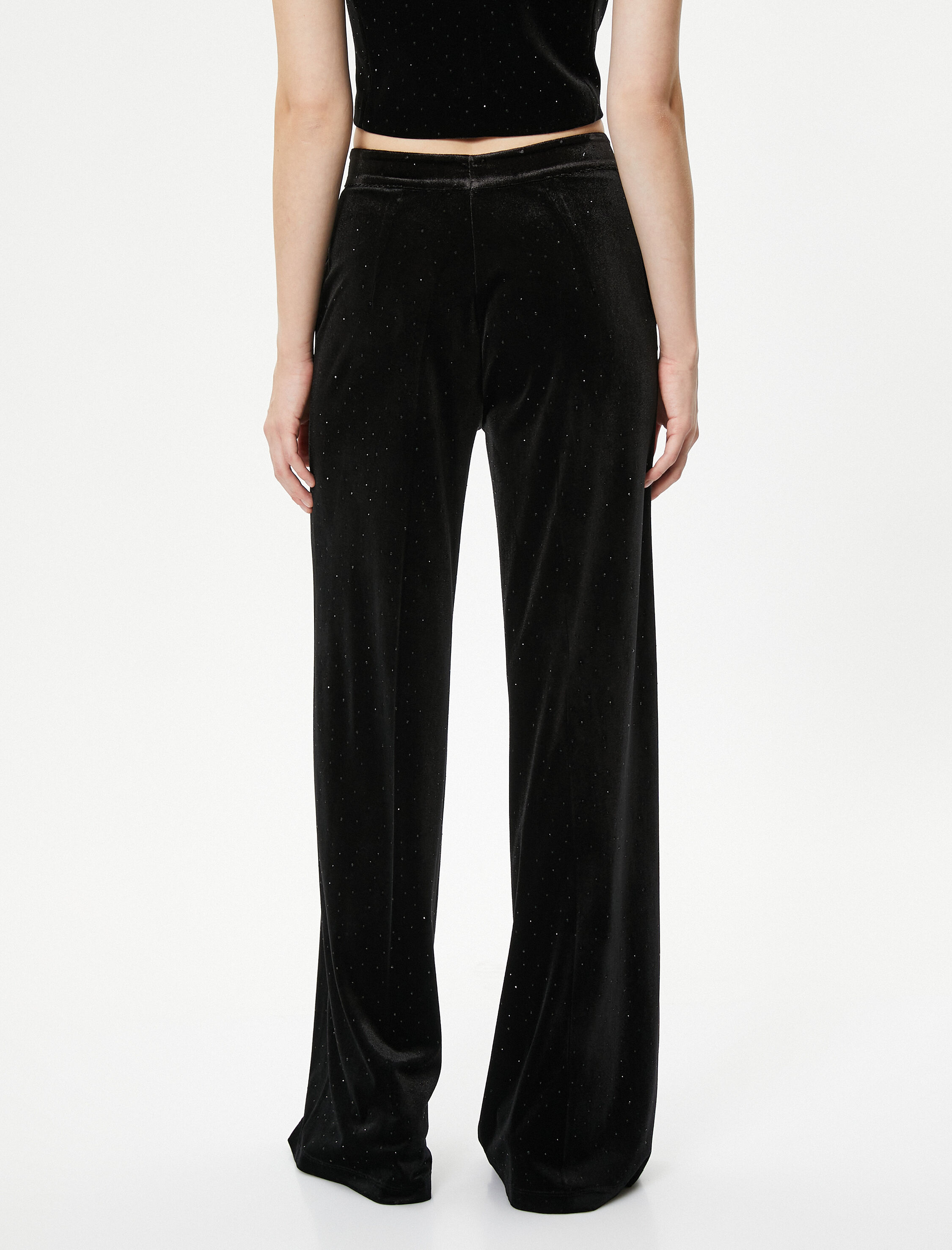   Bol Paça Kadife Pantolon Parlak Taşlı Cepli - El Emeği Koleksiyonu