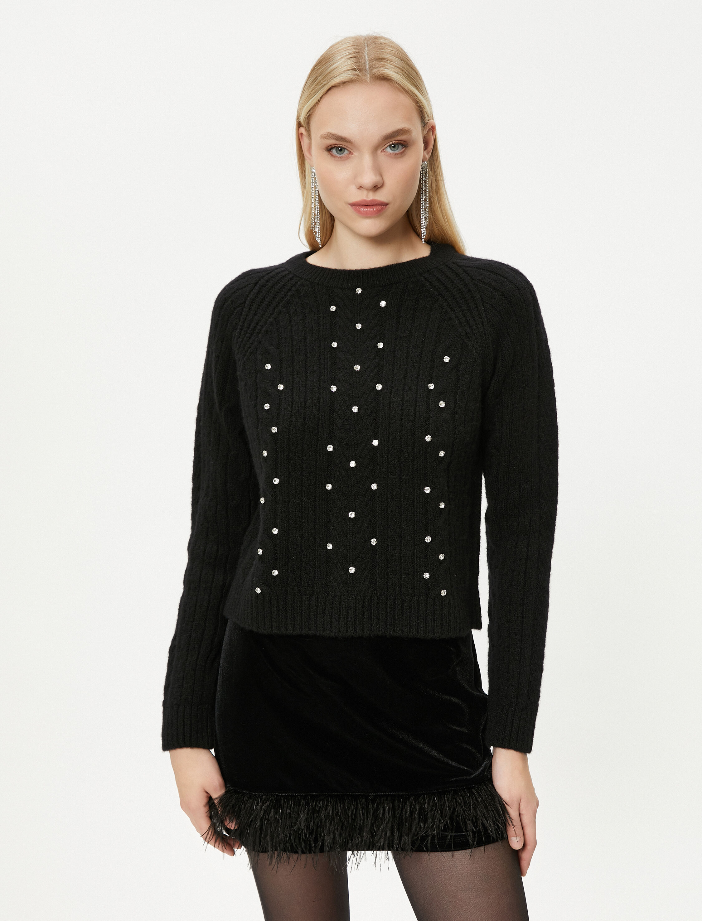   Taşlı Kazak Örgü Bisiklet Yaka - El Emeği Koleksiyonu