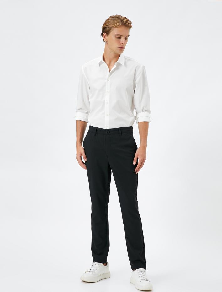  Klasik Pantolon Slim Fit Cep Detaylı Düğmeli