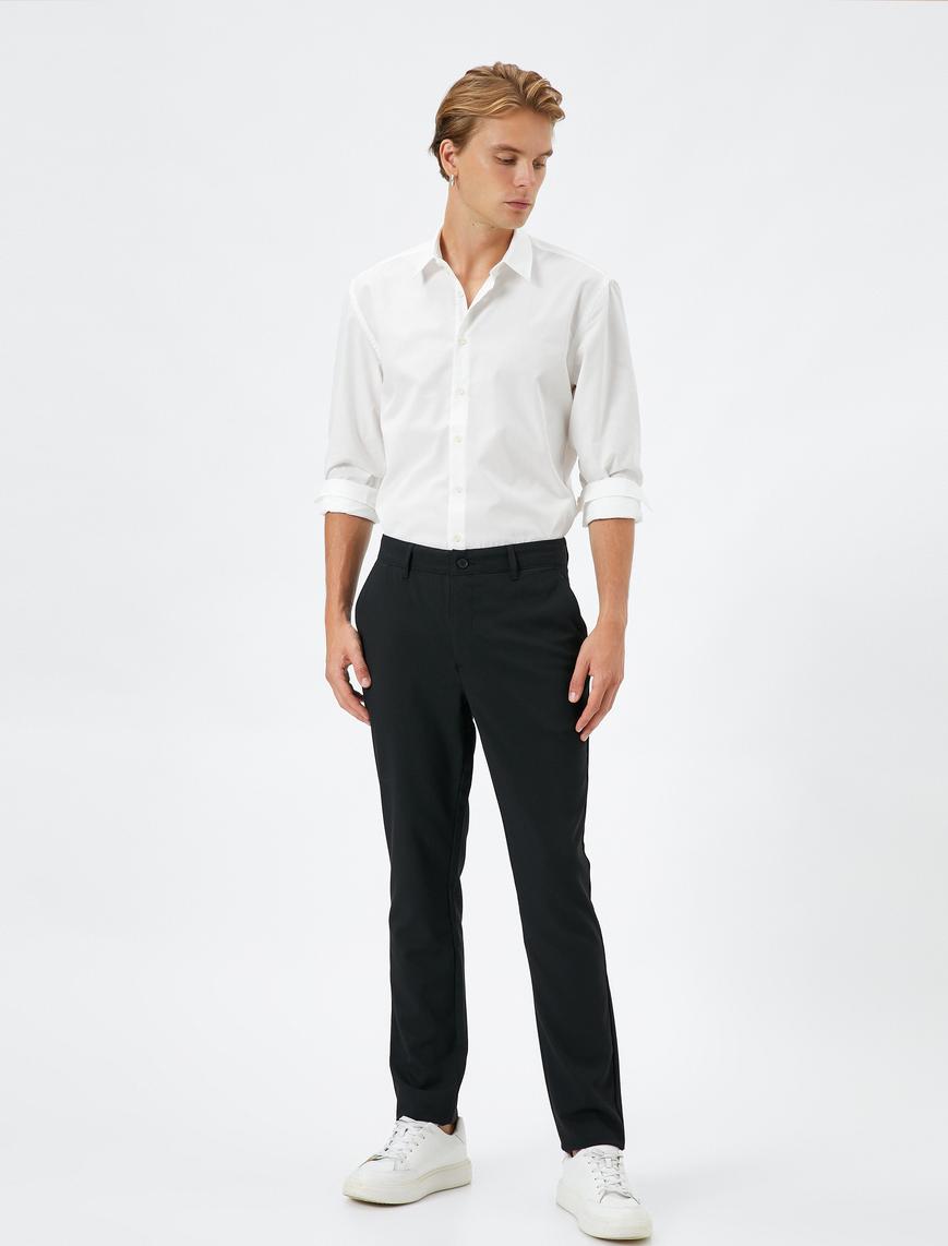   Klasik Pantolon Slim Fit Cep Detaylı Düğmeli
