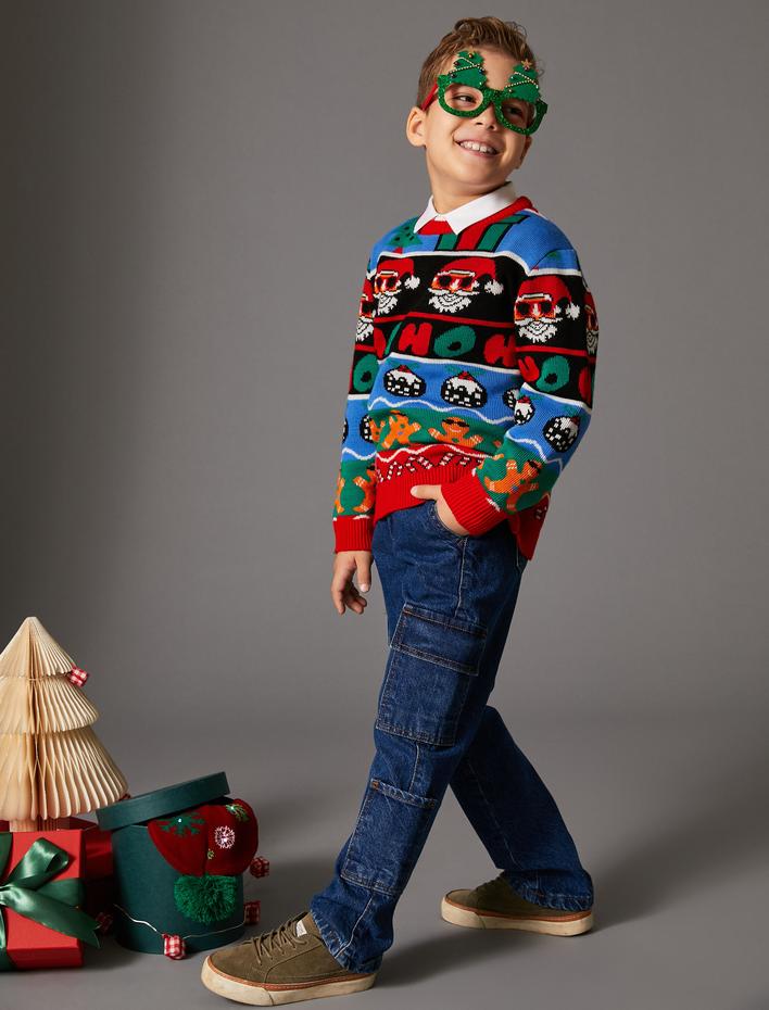 Erkek Çocuk Kargo Kot Pantolon Beli Lastikli Cepli İçten Ayarlanabilir Lastikli Pamuklu