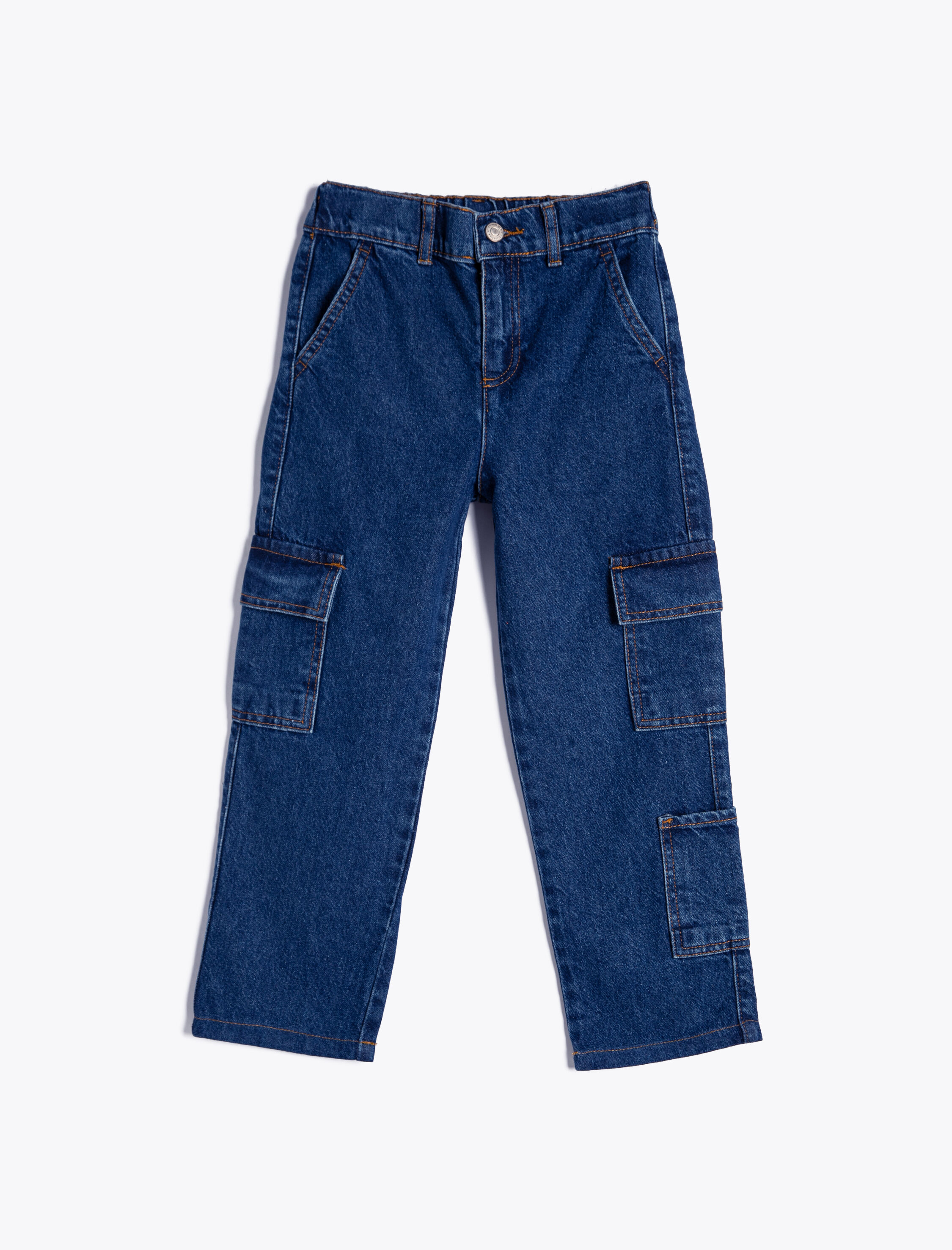  Erkek Çocuk Kargo Kot Pantolon Beli Lastikli Cepli İçten Ayarlanabilir Lastikli Pamuklu