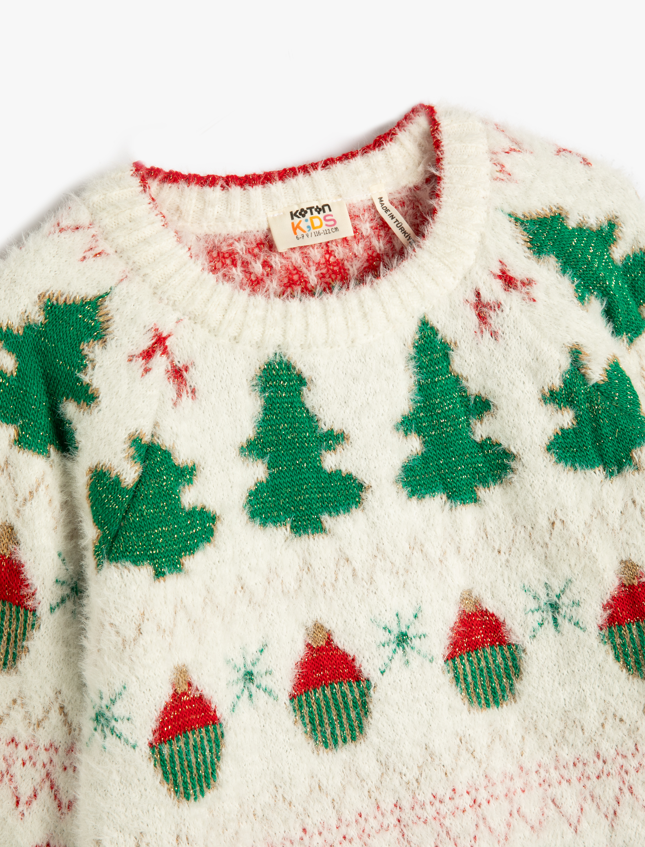  Kız Çocuk Yılbaşı Kazağı Desenli Bisiklet Yaka Uzun Kollu