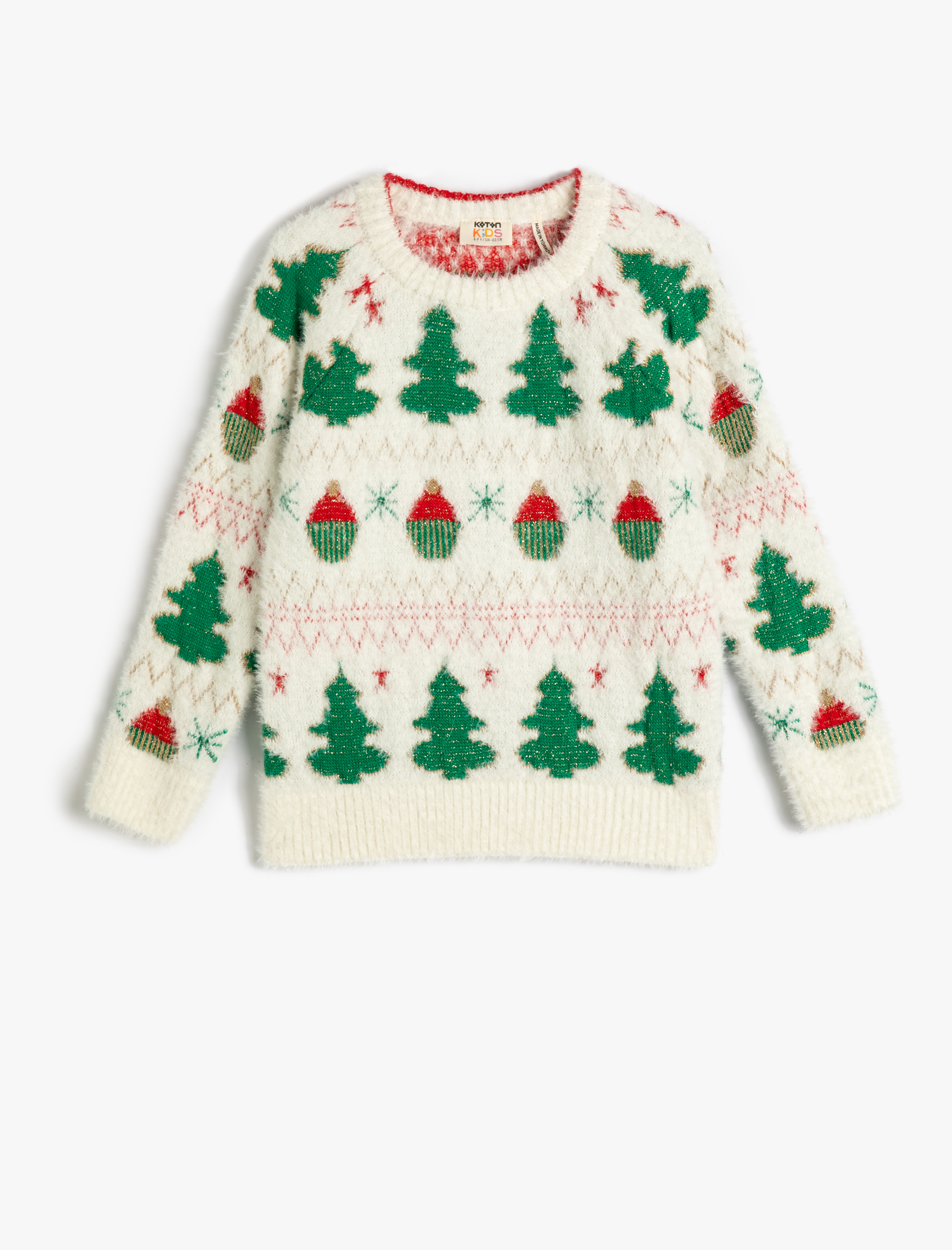  Kız Çocuk Yılbaşı Kazağı Desenli Bisiklet Yaka Uzun Kollu