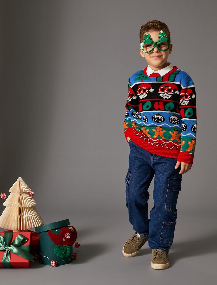 Erkek Çocuk Yılbaşı Kazağı Uzun Kollu Bisiklet Yaka