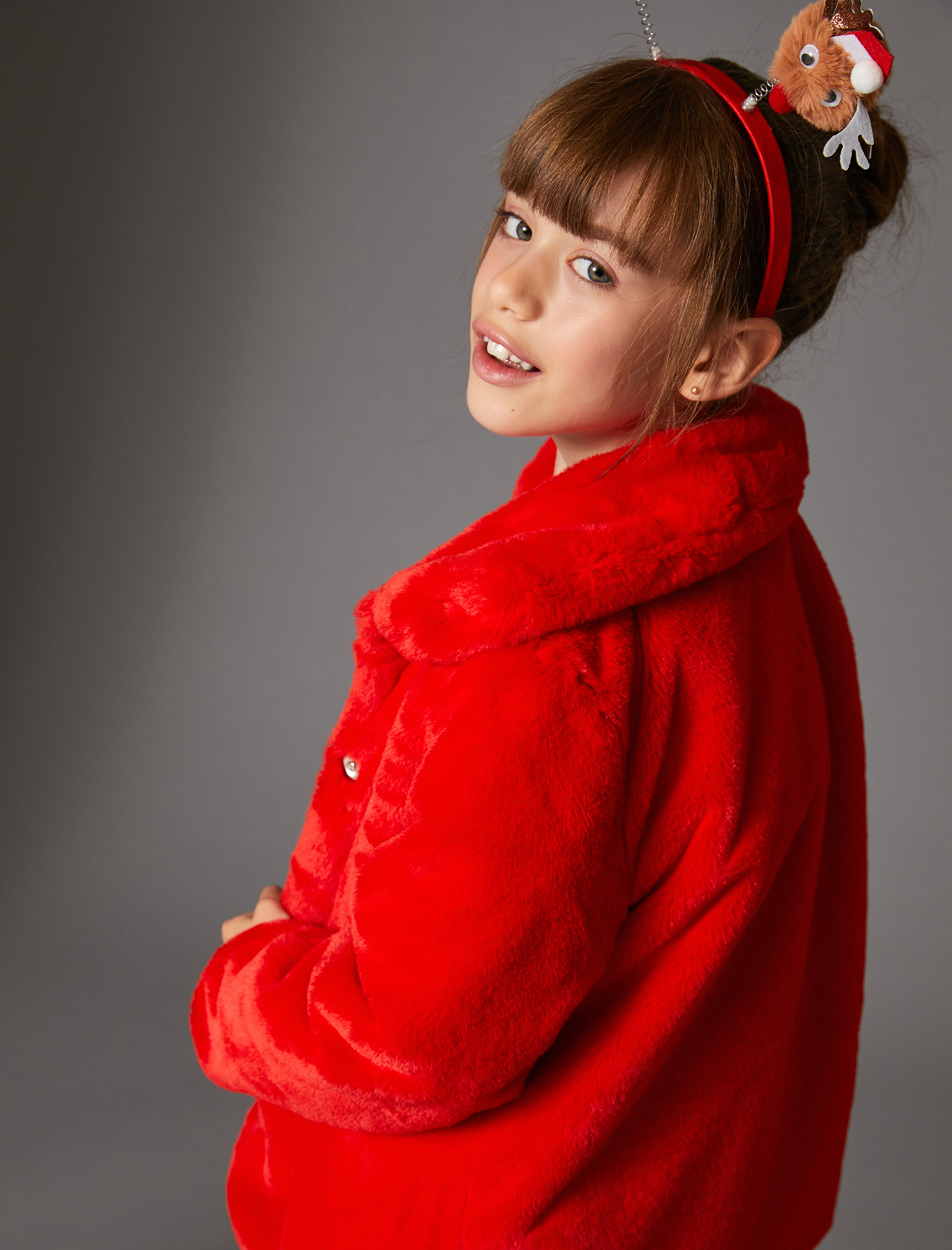  Kız Çocuk Uzun Peluş Mont Bebe Yaka Uzun Kollu Çıtçıt Kapamalı