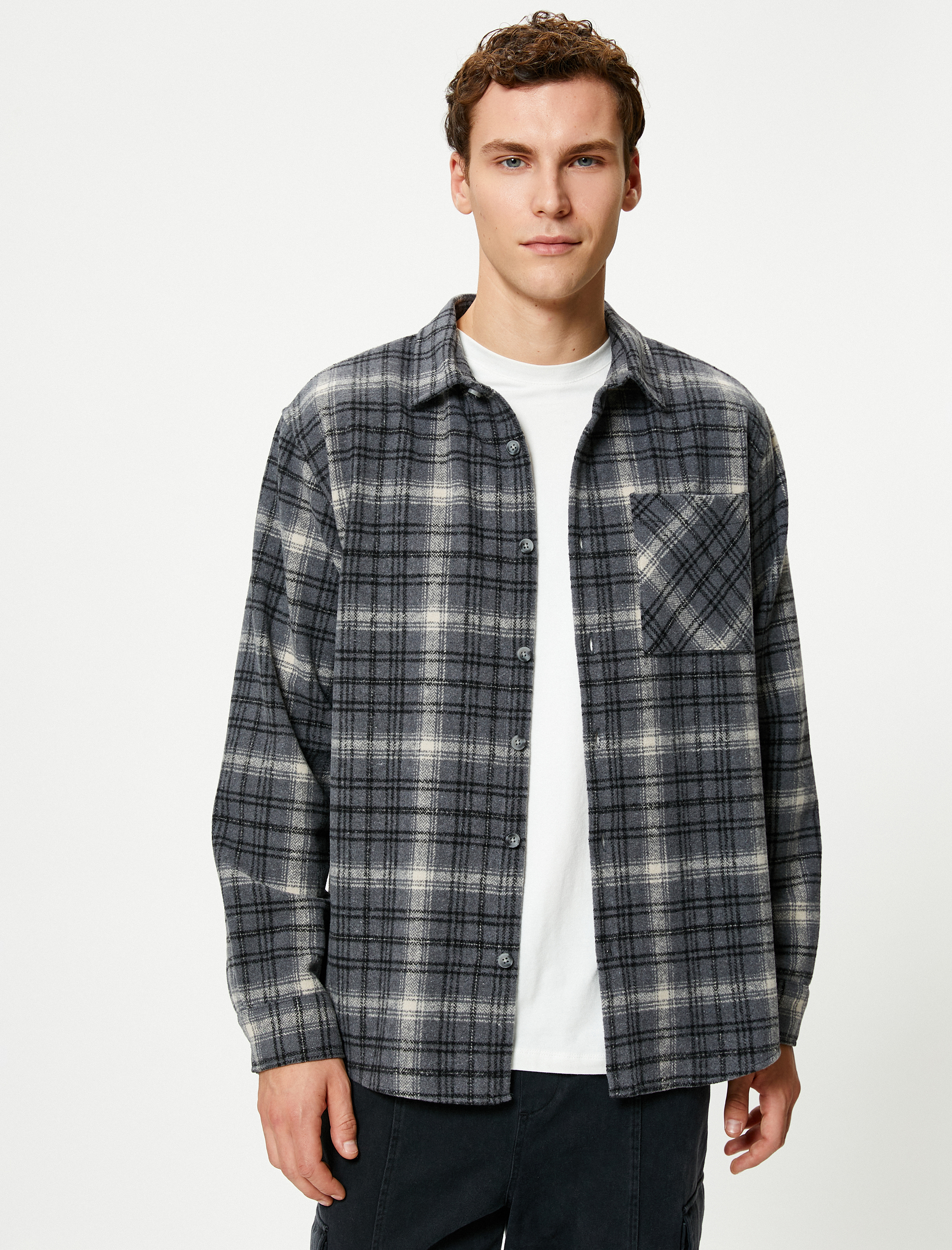   Oduncu Gömleği Cep Detaylı Klasik Yaka Uzun Kollu