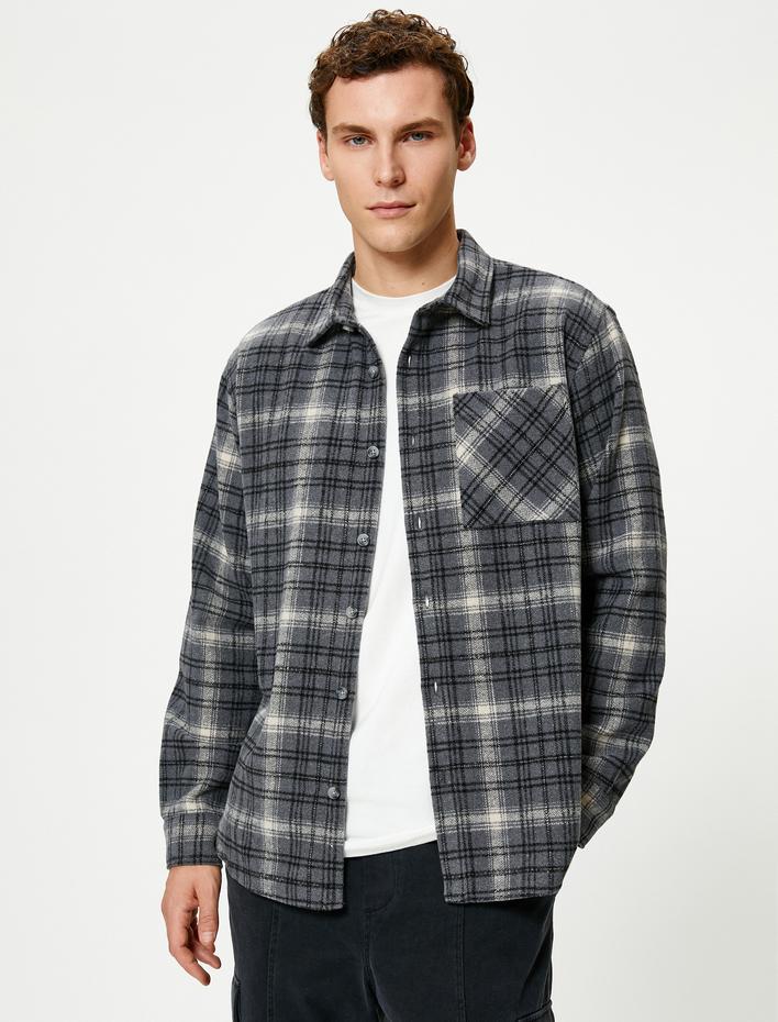  Oduncu Gömleği Cep Detaylı Klasik Yaka Uzun Kollu