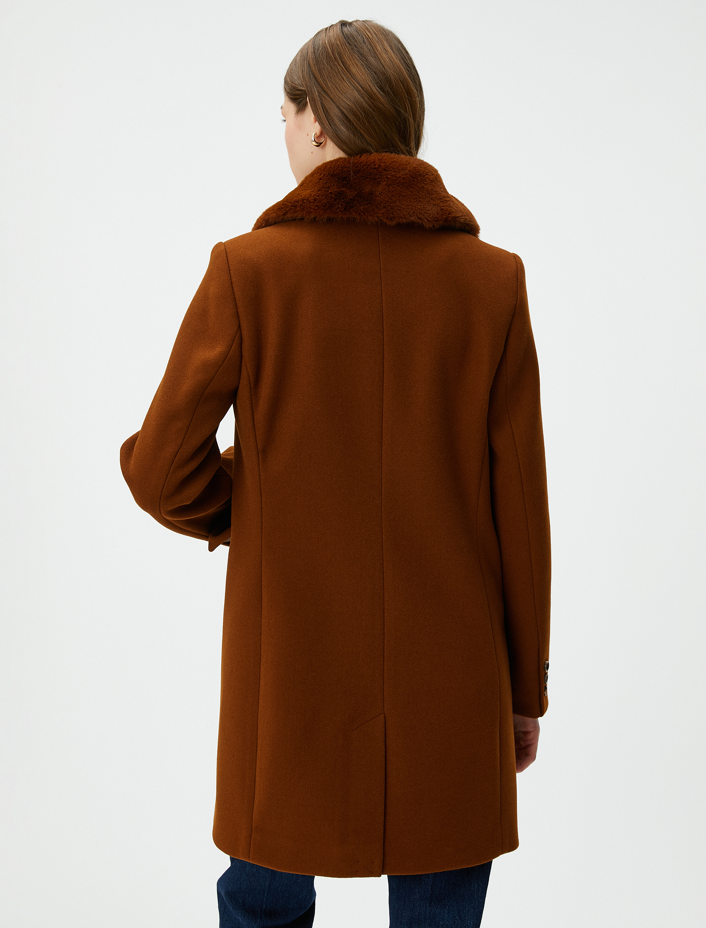   Oversize Mont Kruvaze Düğmeli Cepli Çıkarılabilir Suni Kürklü