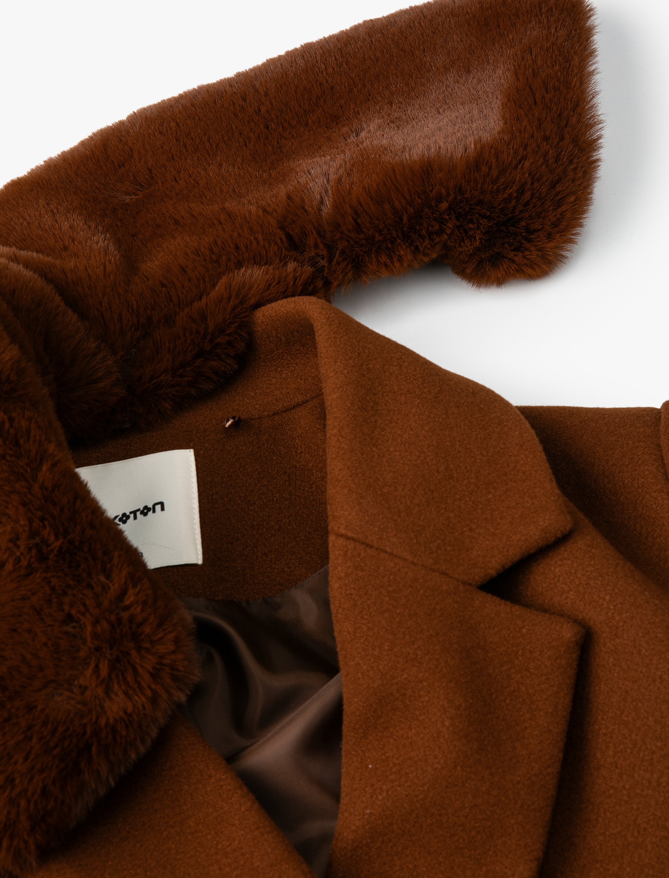   Oversize Mont Kruvaze Düğmeli Cepli Çıkarılabilir Suni Kürklü