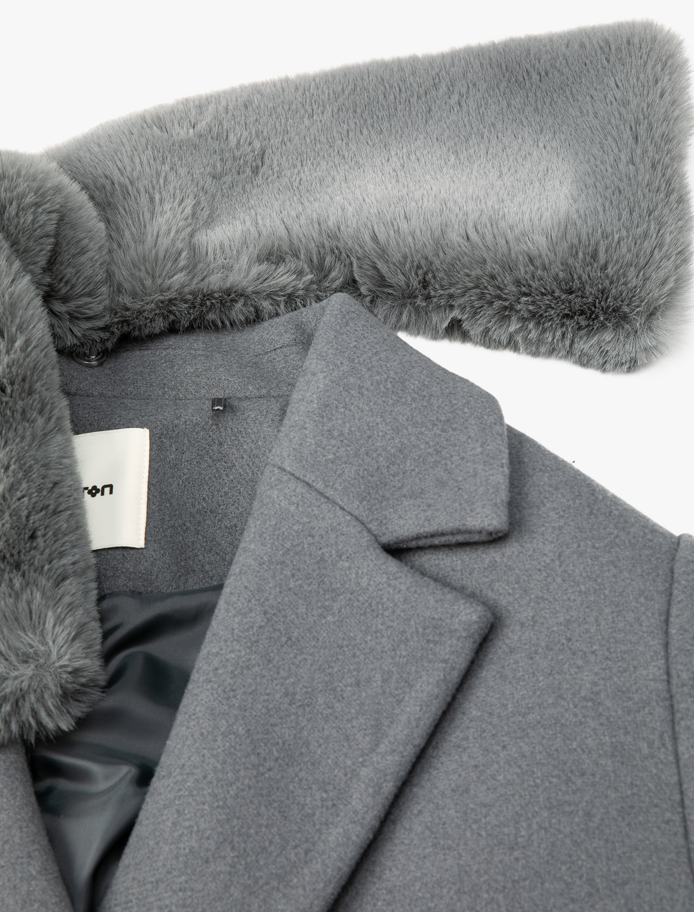   Uzun Kaşe Kaban Çıkarılabilir Suni Kürklü Kruvaze Düğmeli