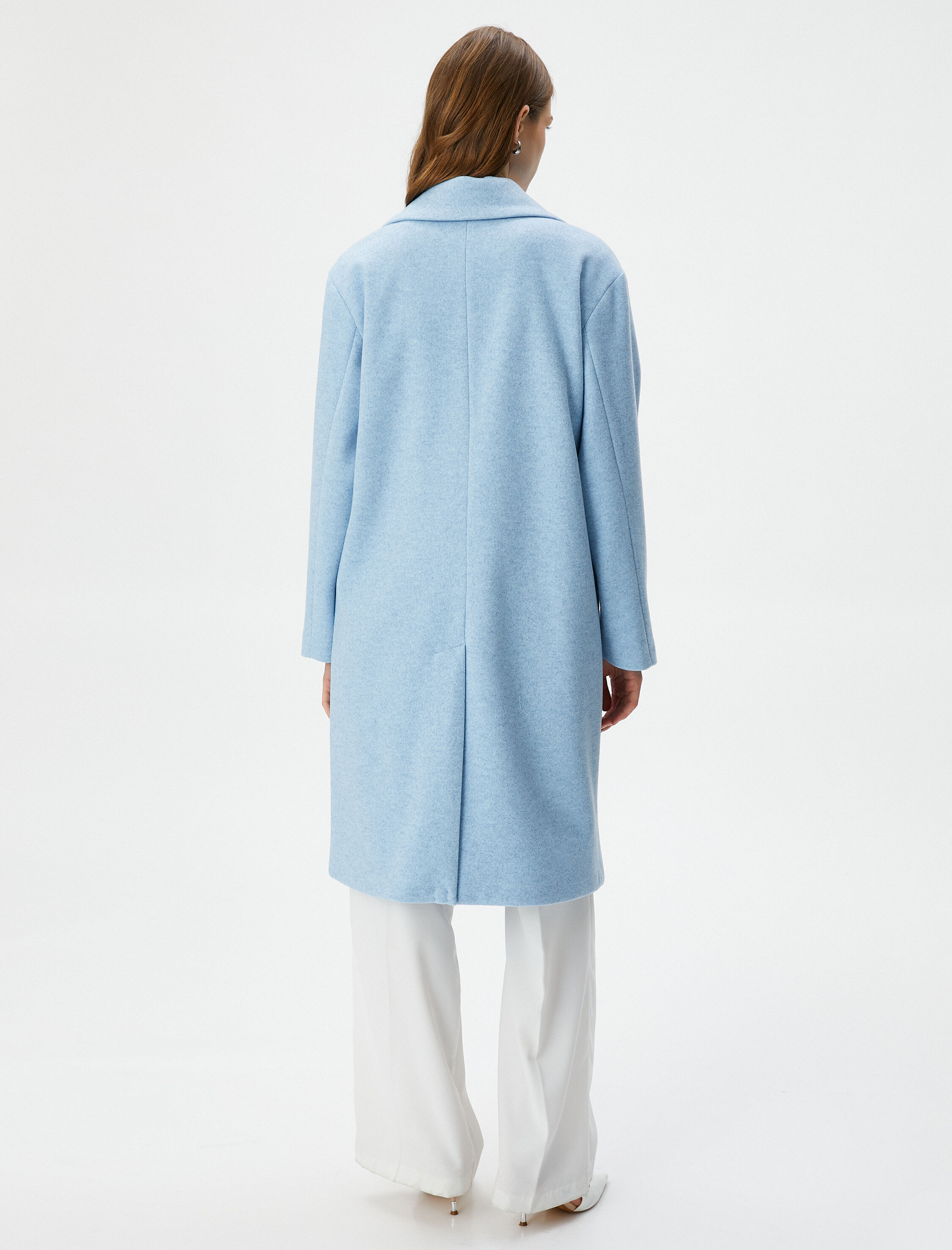   Kaşe Uzun Kaban Düğmeli Kapaklı Cepli