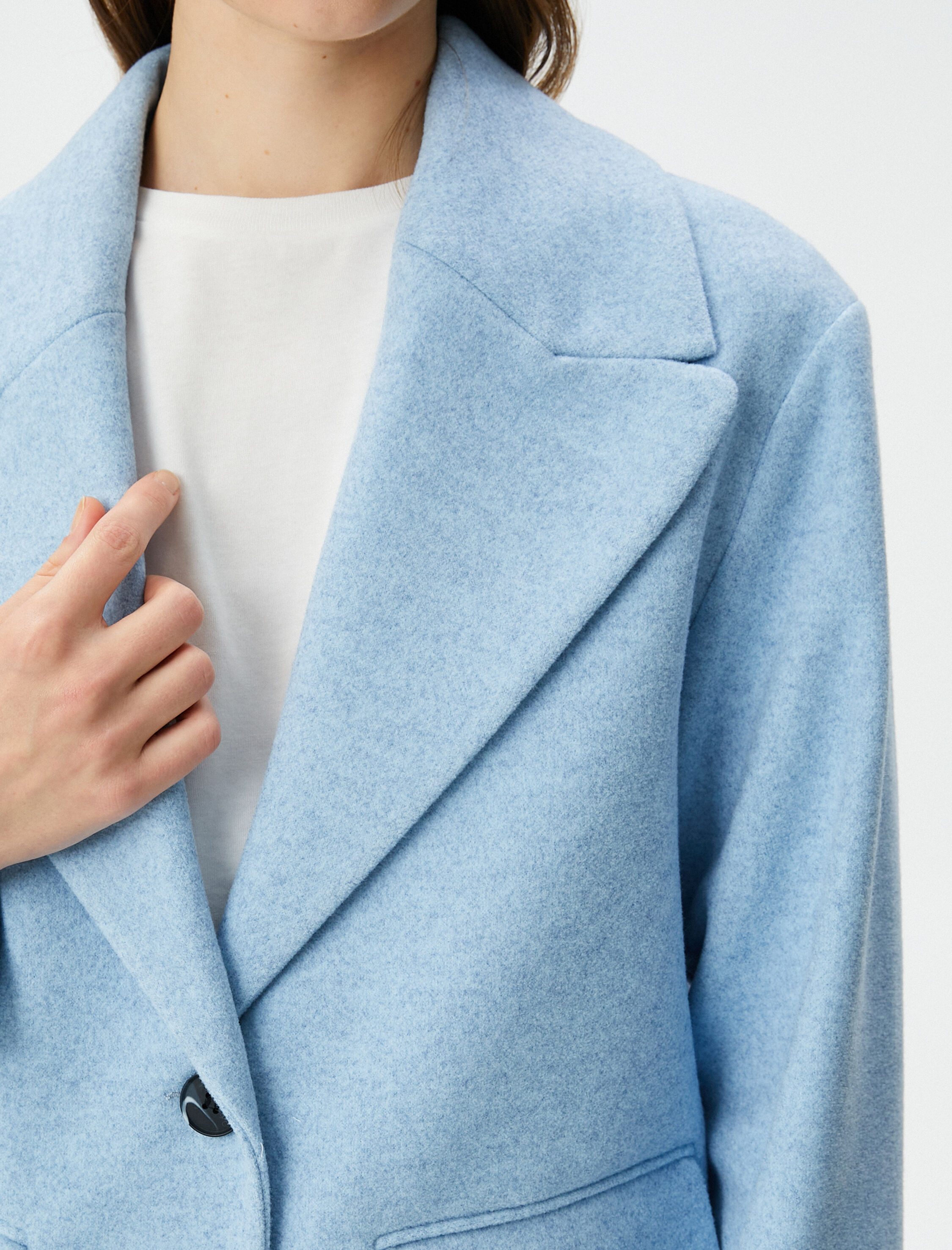   Kaşe Uzun Kaban Düğmeli Kapaklı Cepli