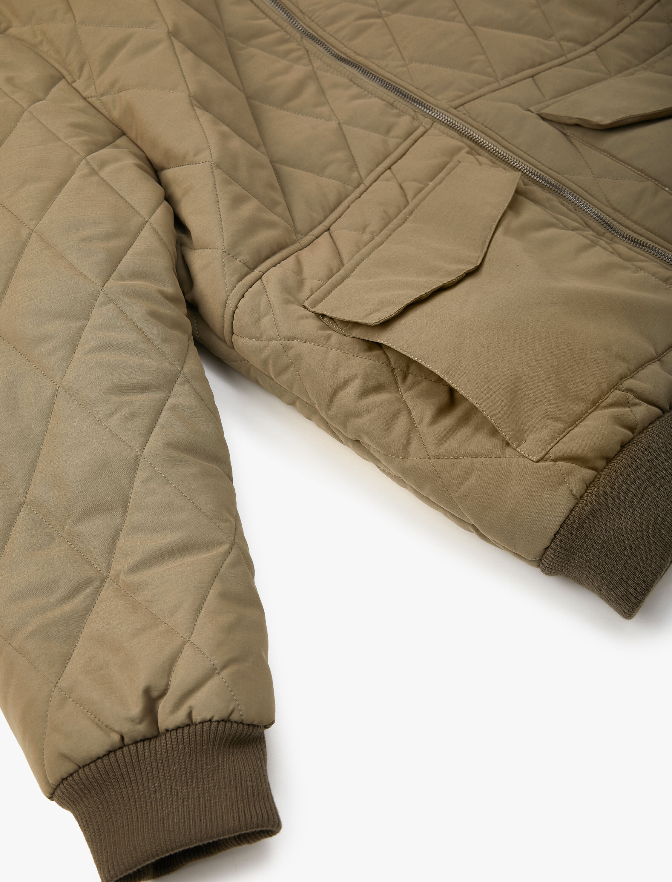   Kapitone Ceket Peluş Yaka Detaylı Cepli Fermuarlı