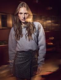 Bisiklet Yaka Sweatshirt Parlak Taşlı Regular Fit - El Emeği Koleksiyonu