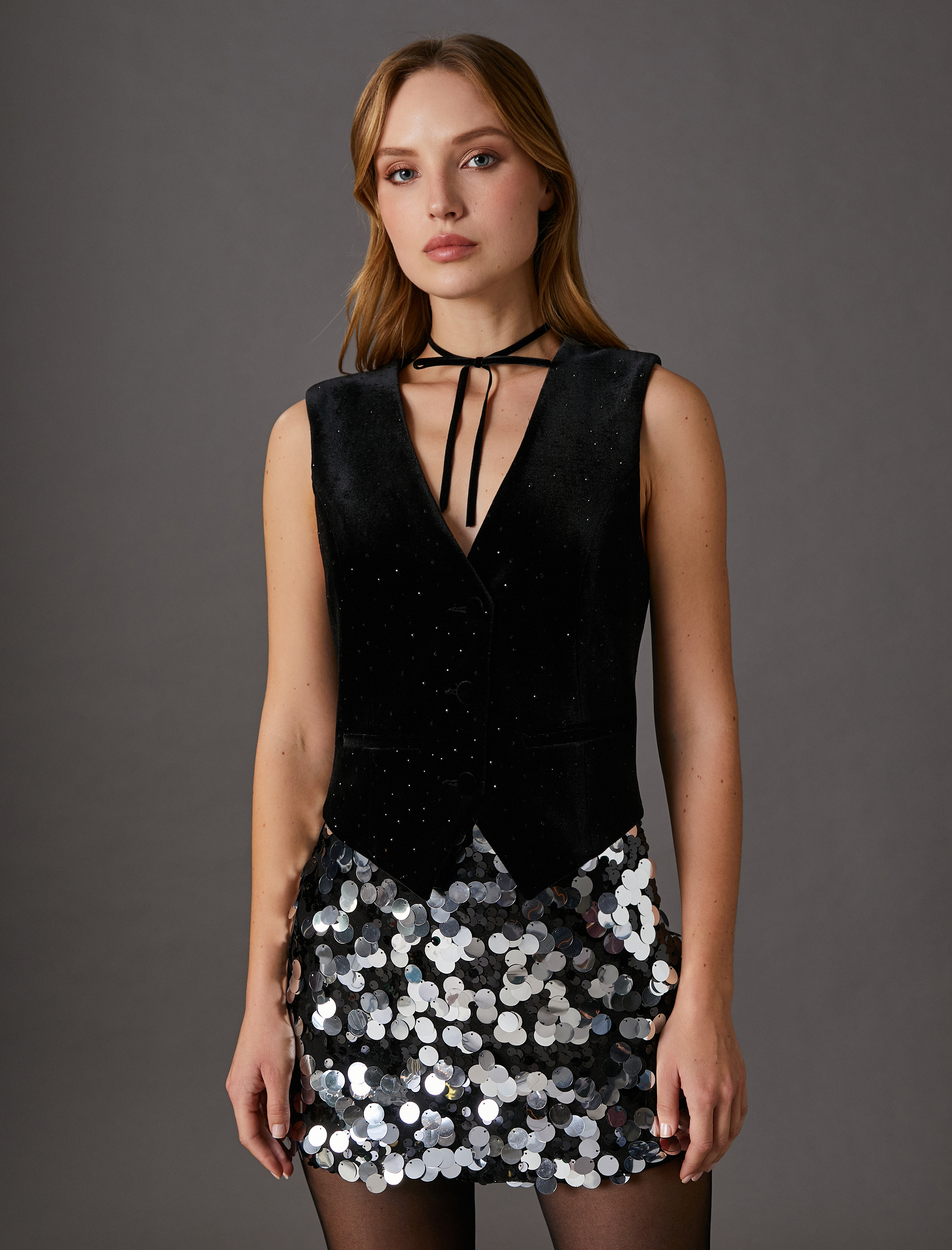   Kadife Yelek Işıltılı Düğmeli Fleto Cepli Slim Fit - El Emeği Koleksiyonu