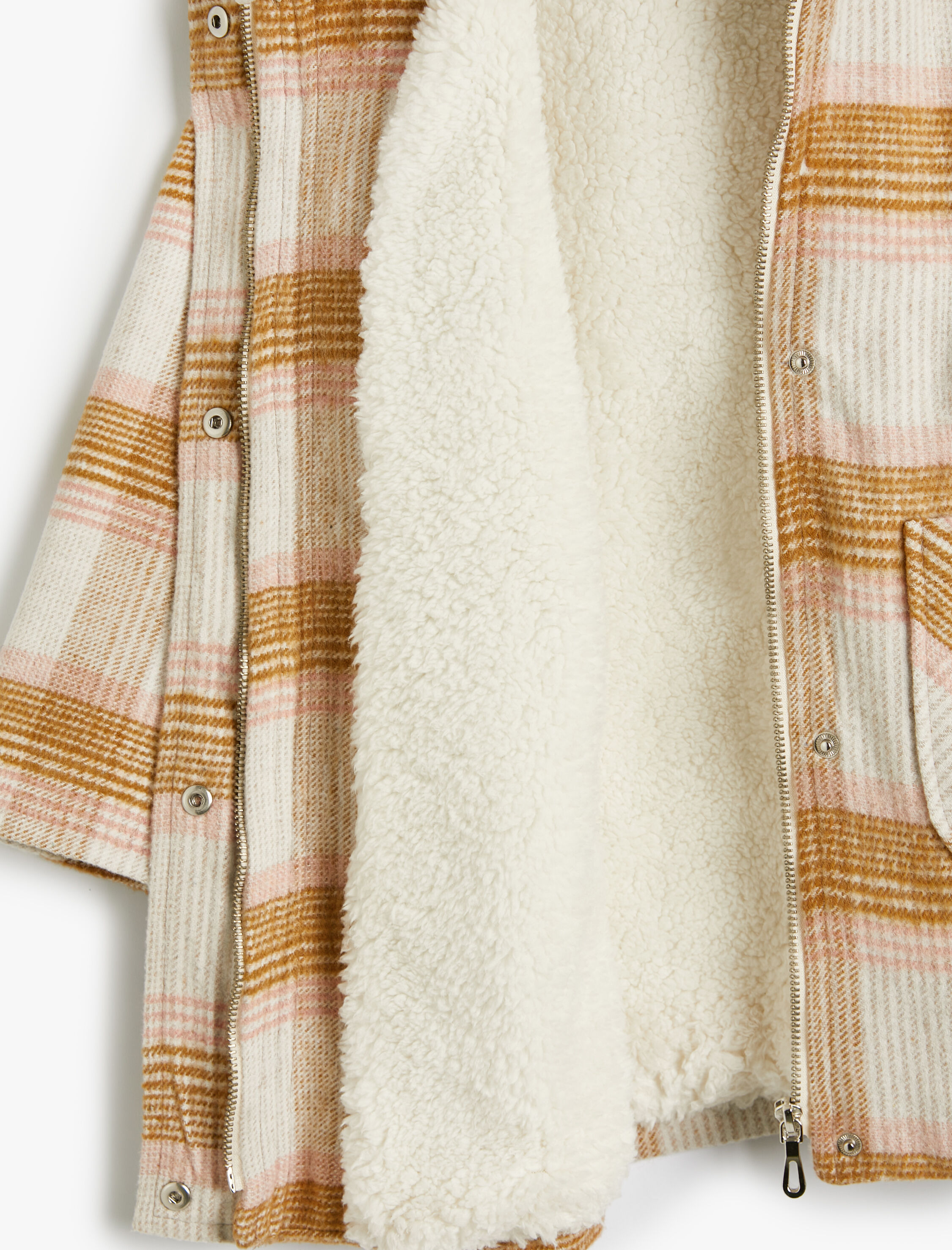  Kız Çocuk Oversize Kaban Kapşonlu Suni Kürk Detaylı Çıtçıt Kapaklı Cepli