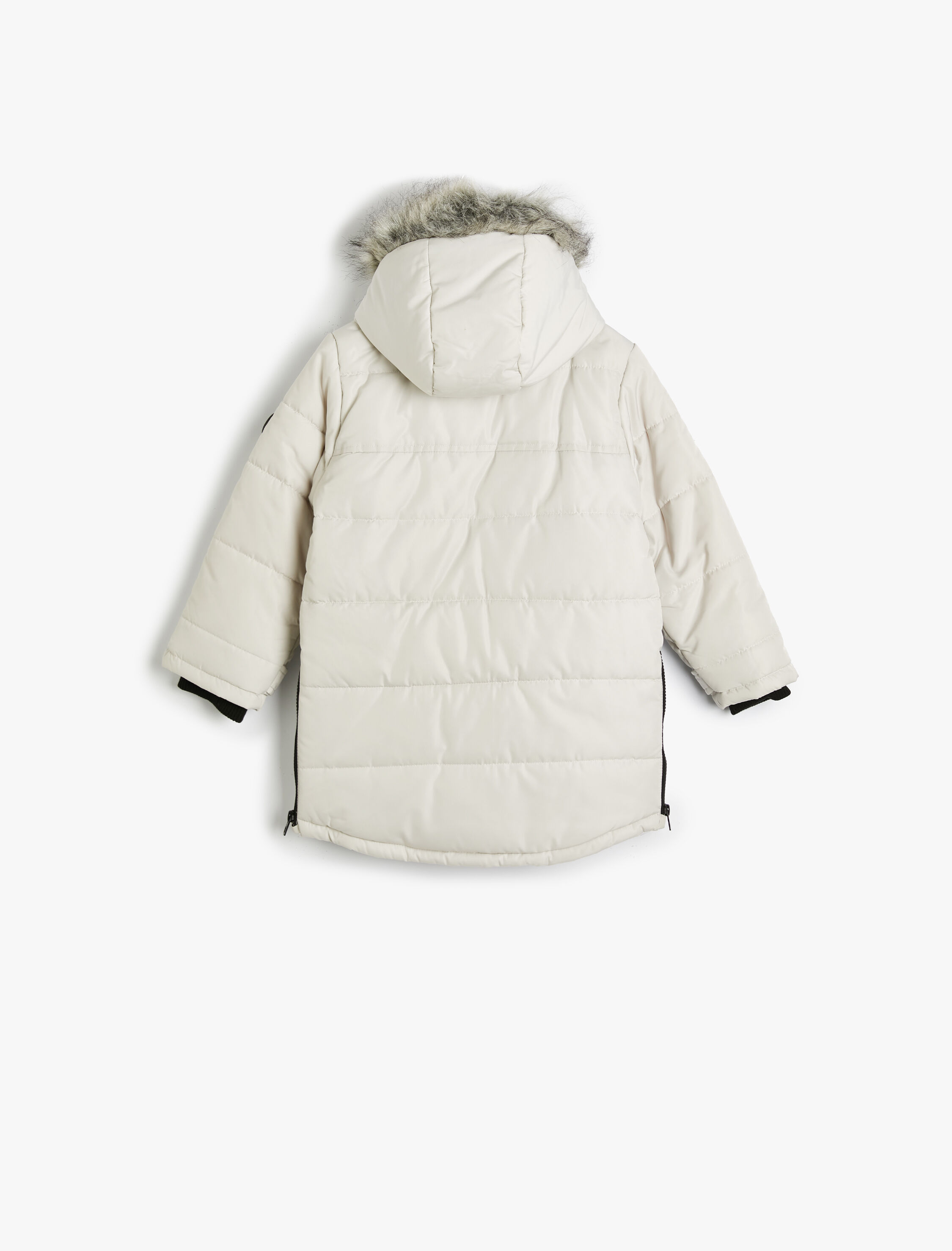  Erkek Çocuk Kürklü Kapşonlu Mont Kapaklı Cepli Fermuar Detaylı Rüzgar Korumalı