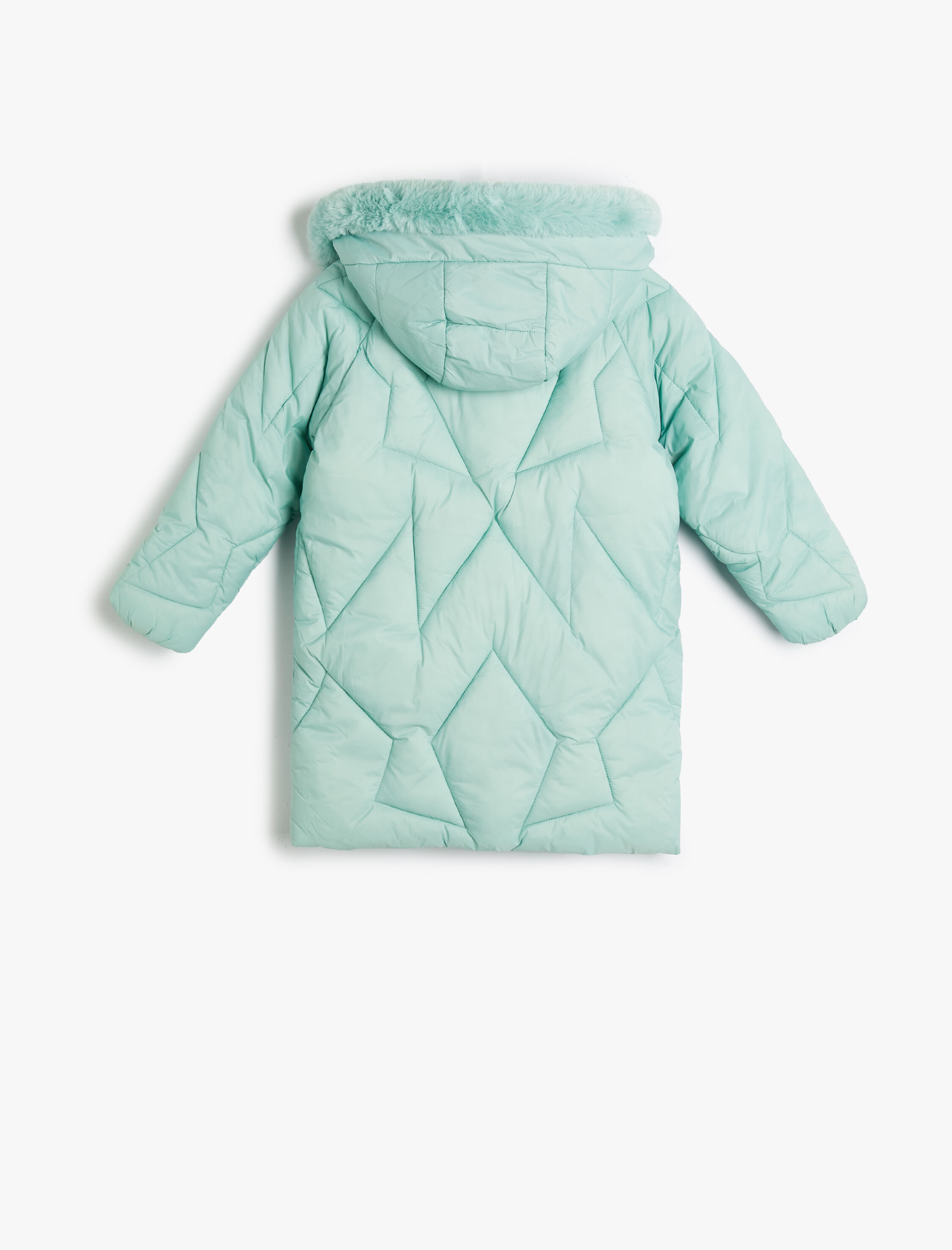  Kız Çocuk Oversize Şişme Mont Suni Kürk Detaylı Kapşonlu Kapaklı Cepli