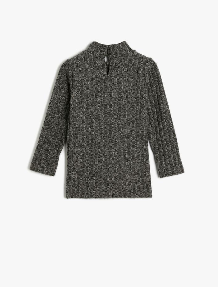 Kız Çocuk Balıkçı Yaka Tişört Uzun Kollu Fitilli Arkası Düğme Kapamalı