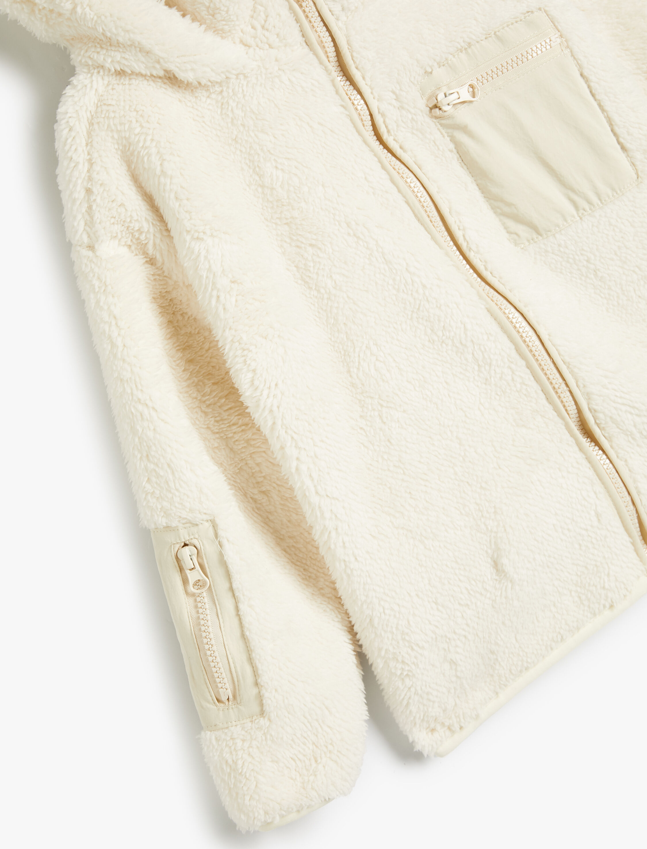  Kız Çocuk Kapşonlu Peluş Ceket Fermuarlı Cep Detaylı