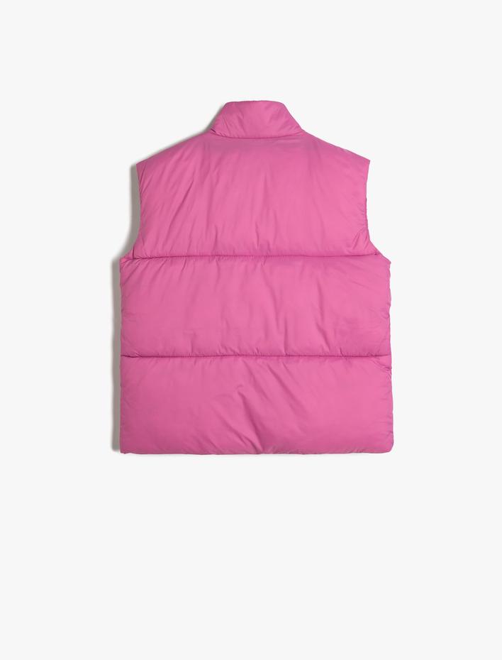 Kız Çocuk Şişme Yelek Dik Yaka Fermuarlı Cepli