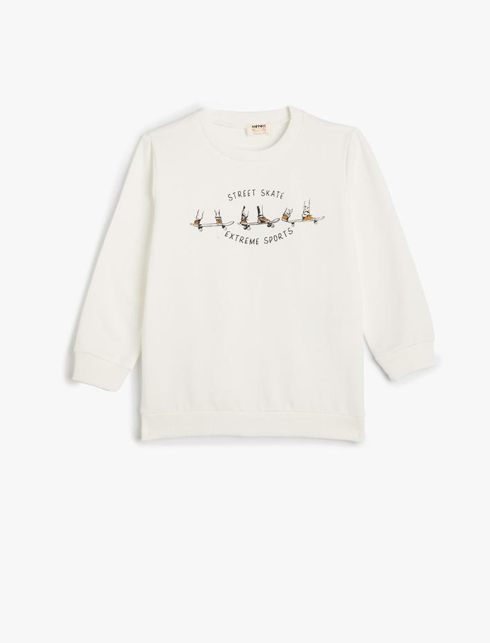 Erkek Çocuk Sweatshirt Paten Baskılı Uzun Kollu Bisiklet Yaka Şardonlu