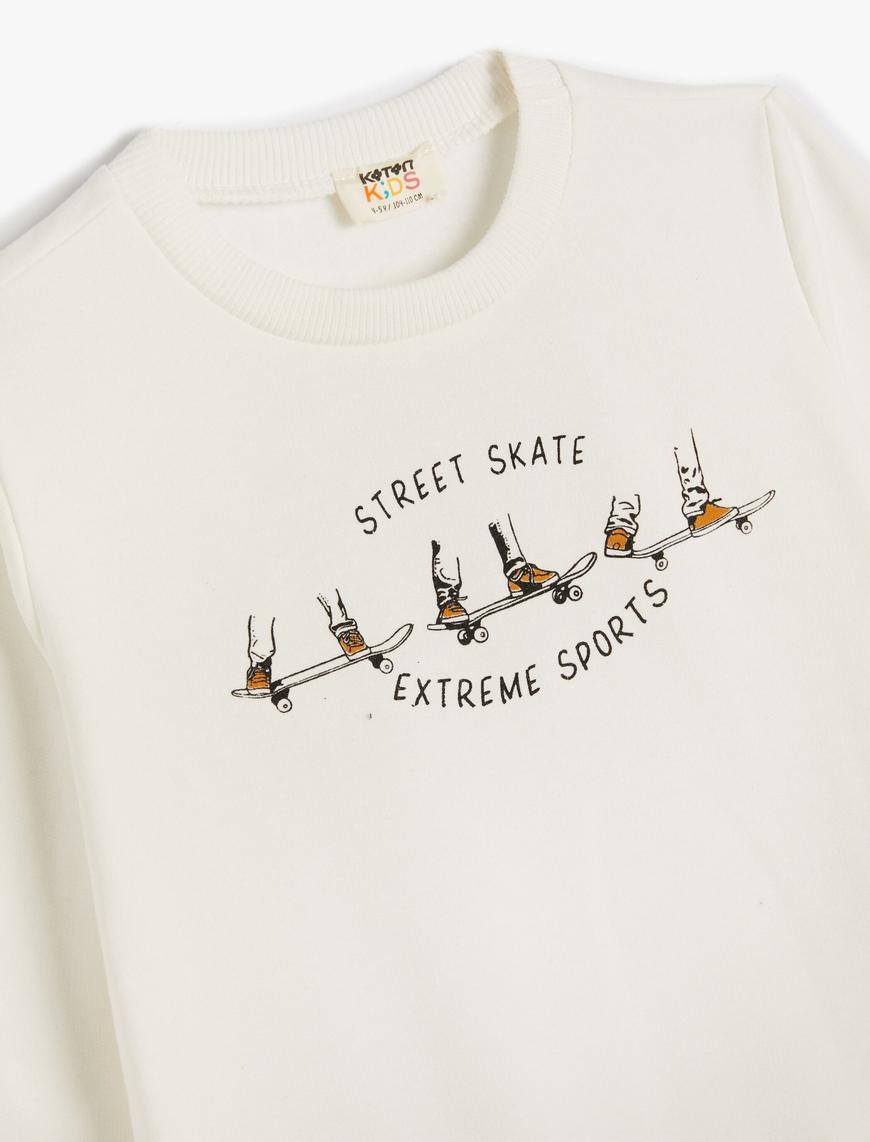  Erkek Çocuk Sweatshirt Paten Baskılı Uzun Kollu Bisiklet Yaka Şardonlu