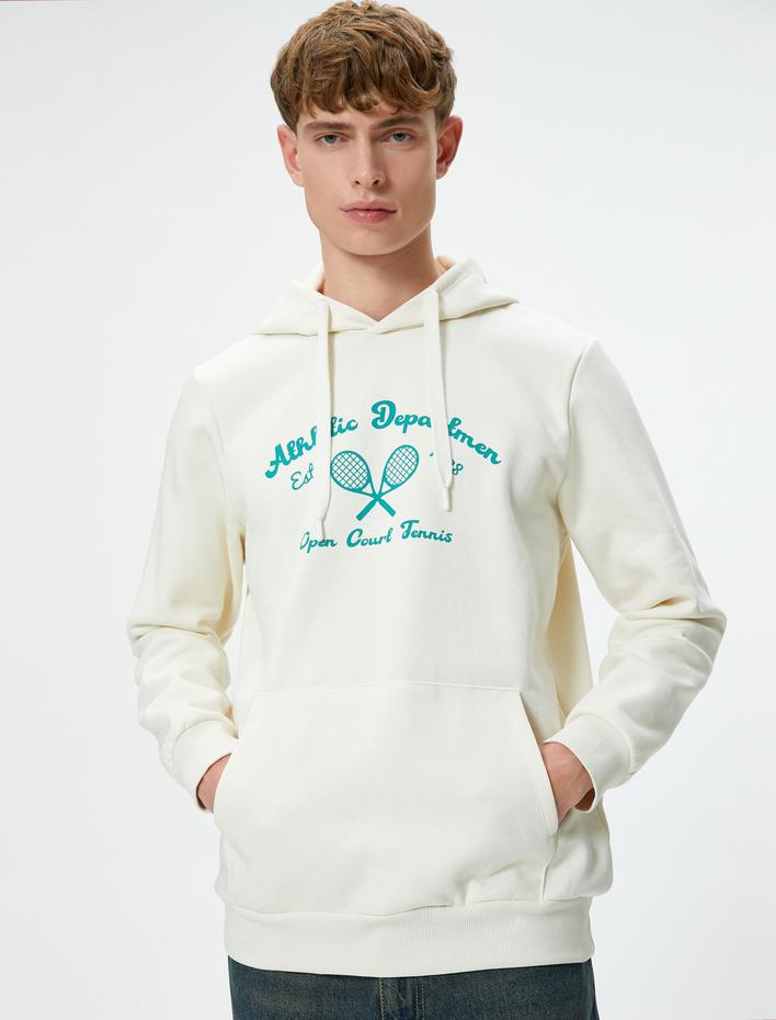  Kolej Sweatshirt Kapşonlu Baskılı Kanguru Cep Detaylı Şardonlu