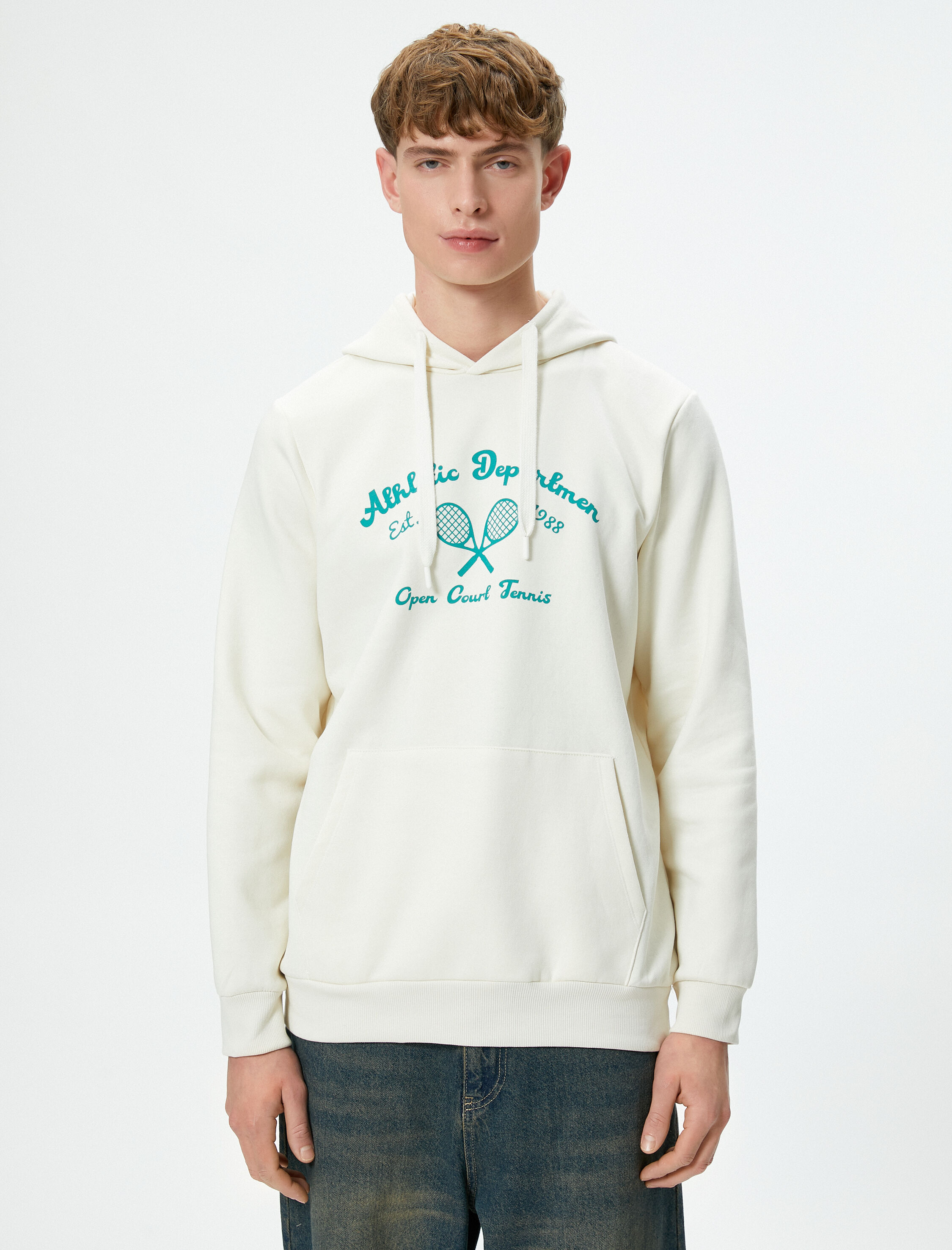 Kolej Sweatshirt Kapşonlu Baskılı Kanguru Cep Detaylı Şardonlu