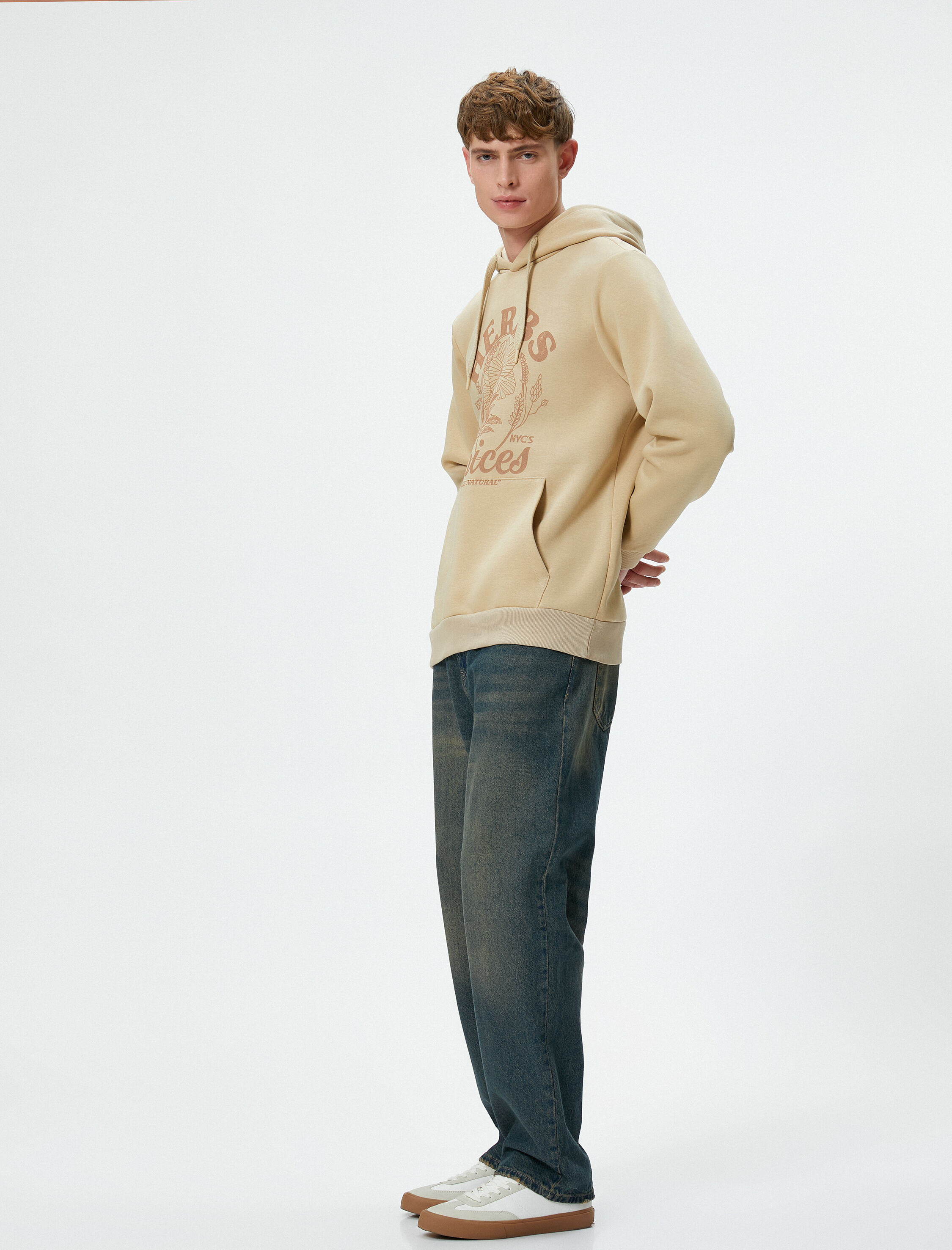 Kolej Sweatshirt Kapşonlu Baskılı Kanguru Cep Detaylı Şardonlu