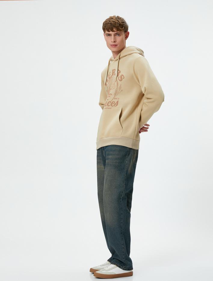  Kolej Sweatshirt Kapşonlu Baskılı Kanguru Cep Detaylı Şardonlu