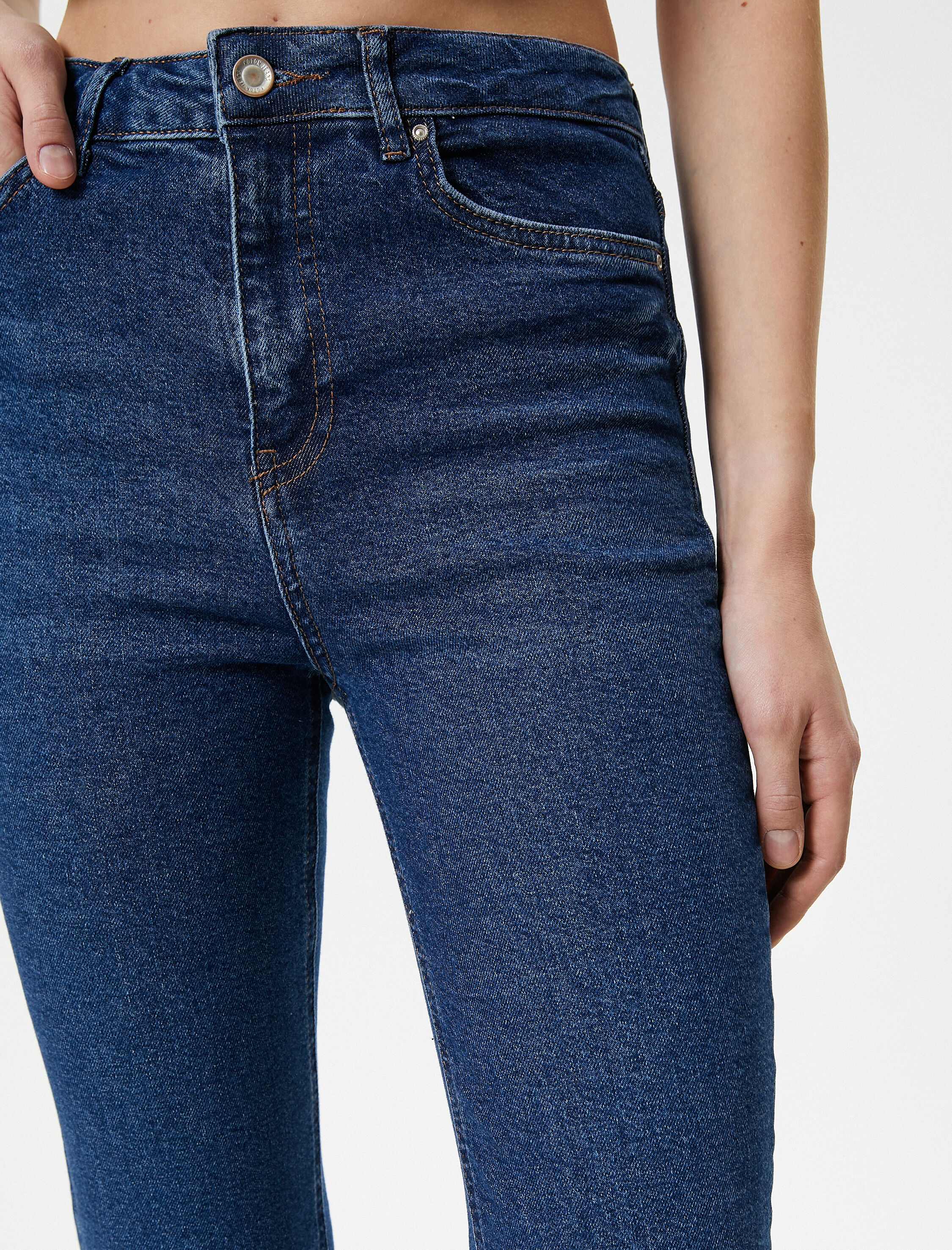   İspanyol Paça Kot Pantolon Dar Kesim Yüksek Bel Esnek Pamuklu Cepli - Flare Slim Jean