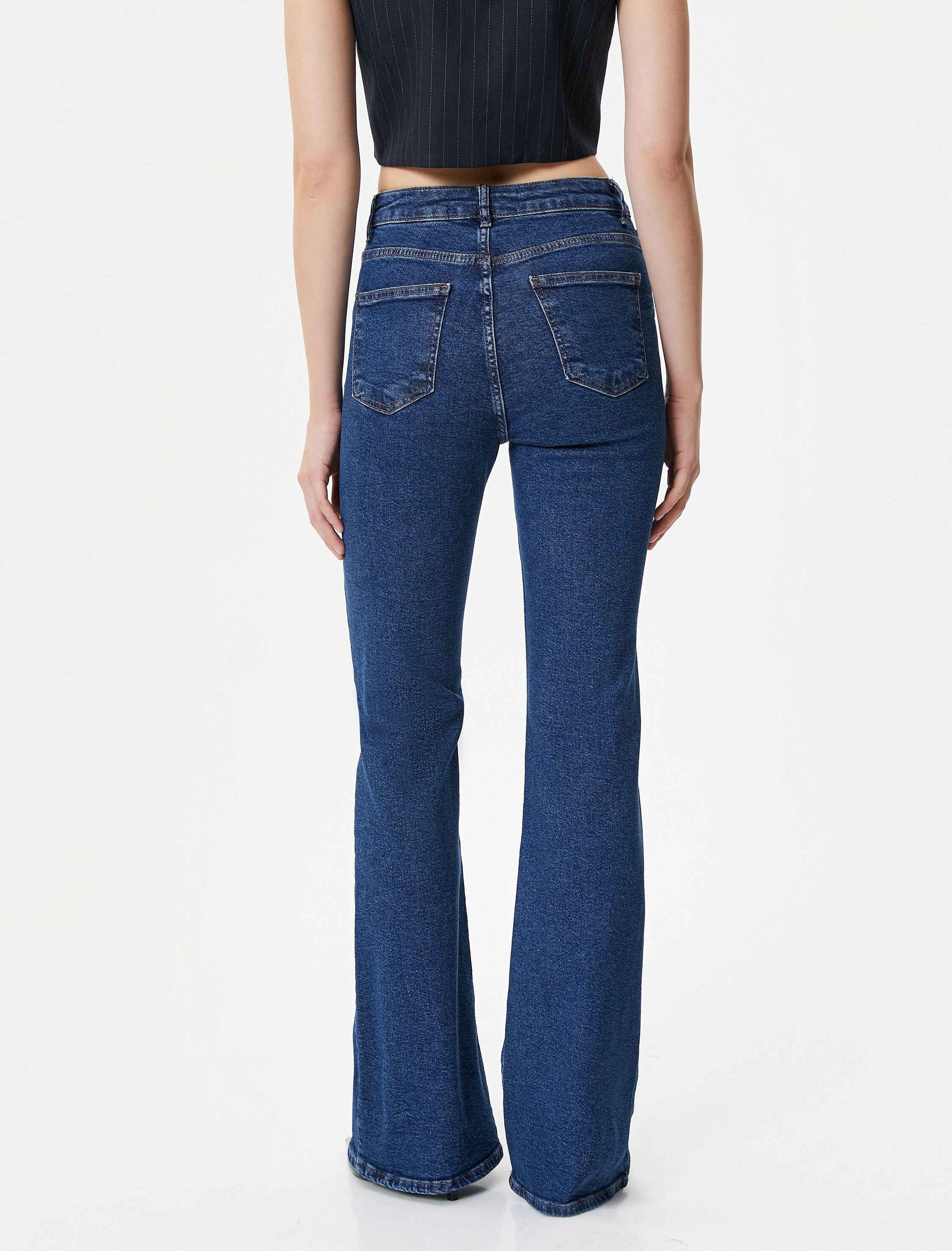   İspanyol Paça Kot Pantolon Dar Kesim Yüksek Bel Esnek Pamuklu Cepli - Flare Slim Jean