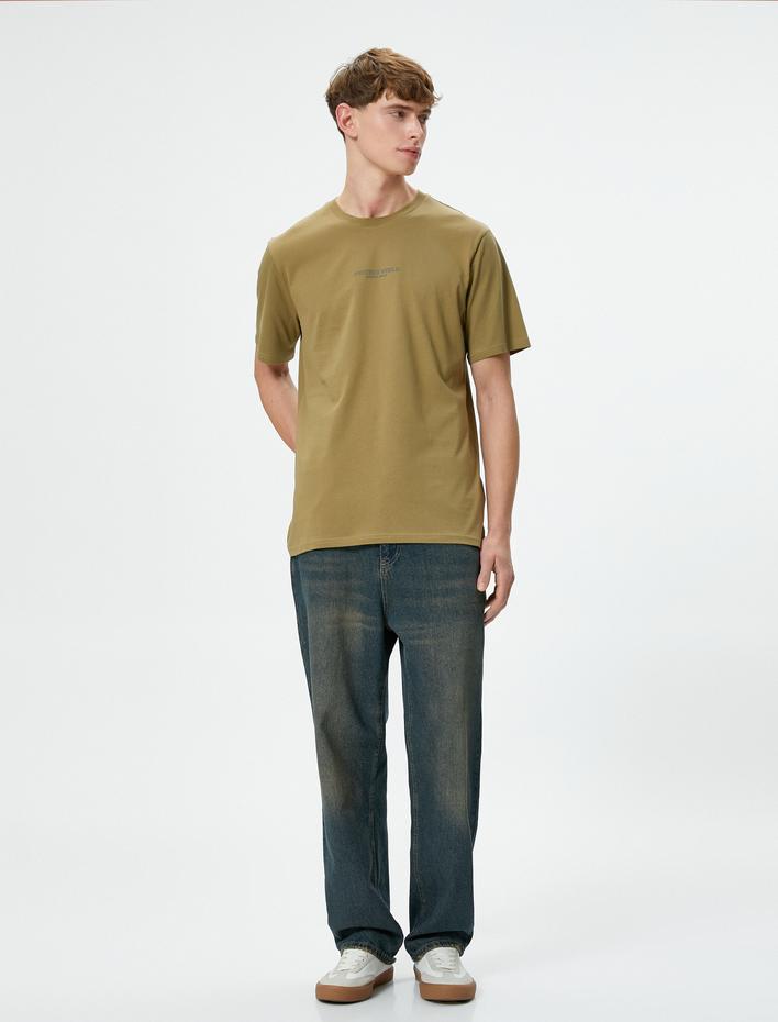  Slogan Baskılı Tişört Bisiklet Yaka Kısa Kollu Pamuklu