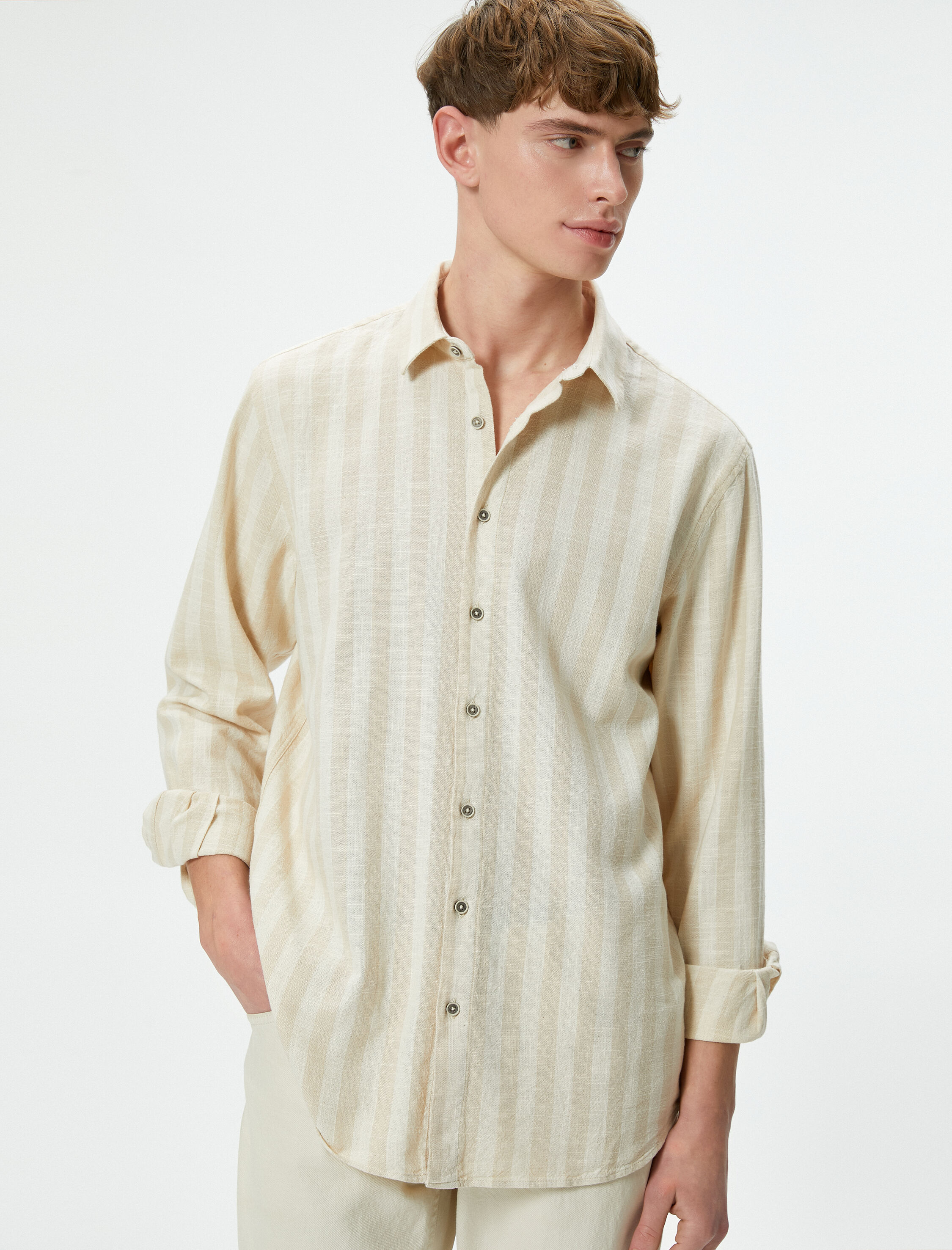   Klasik Yaka Gömlek Düğmeli Uzun Kollu Pamuklu Regular Fit