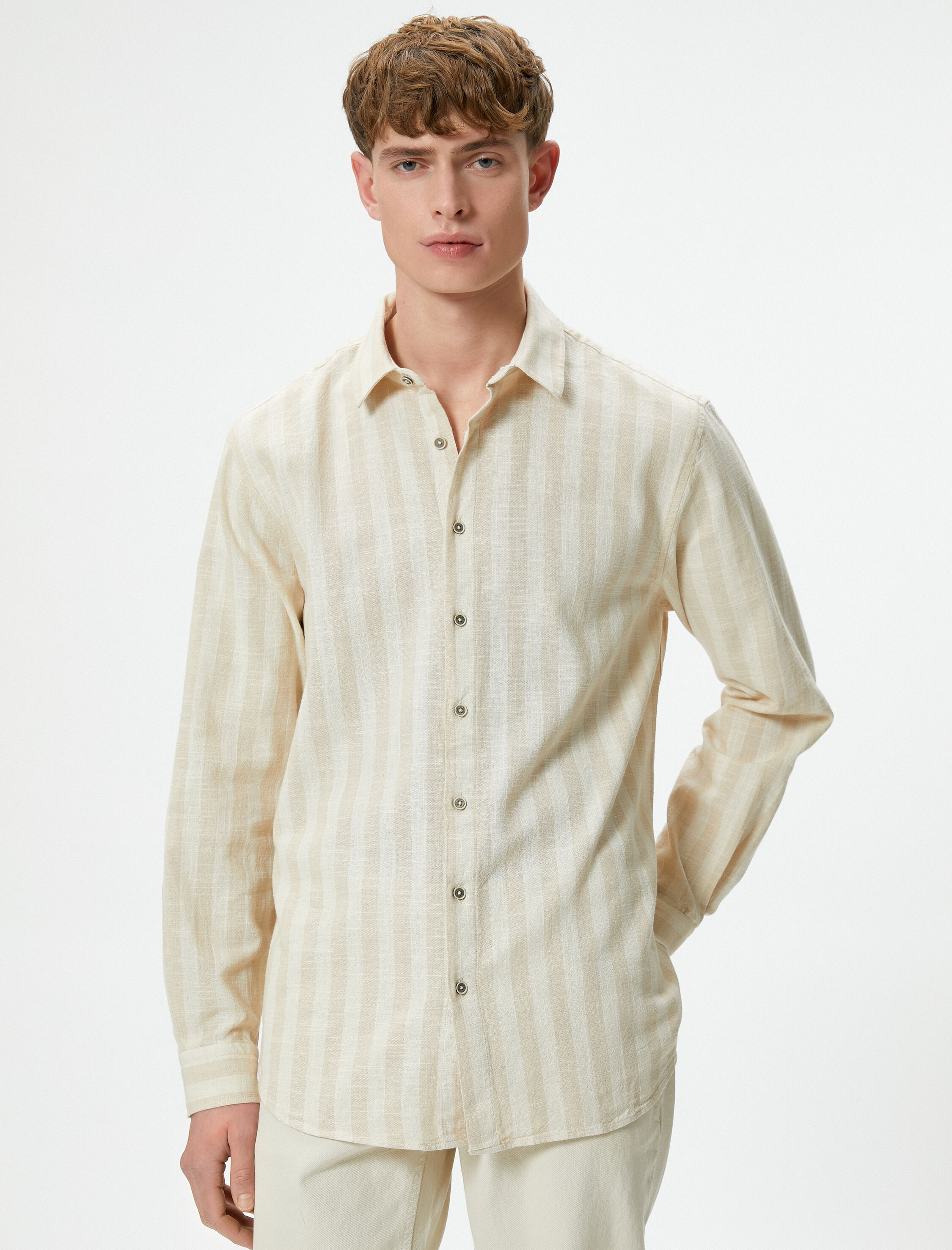   Klasik Yaka Gömlek Düğmeli Uzun Kollu Pamuklu Regular Fit