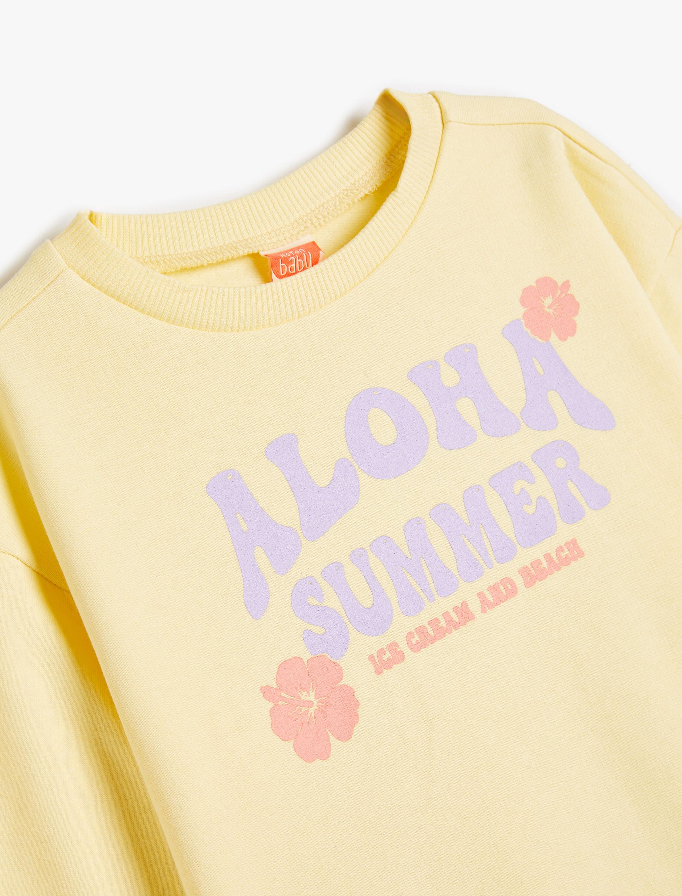  Kız Bebek Sweatshirt Slogan Baskılı Uzun Kollu Bisiklet Yaka Pamuklu Şardonlu