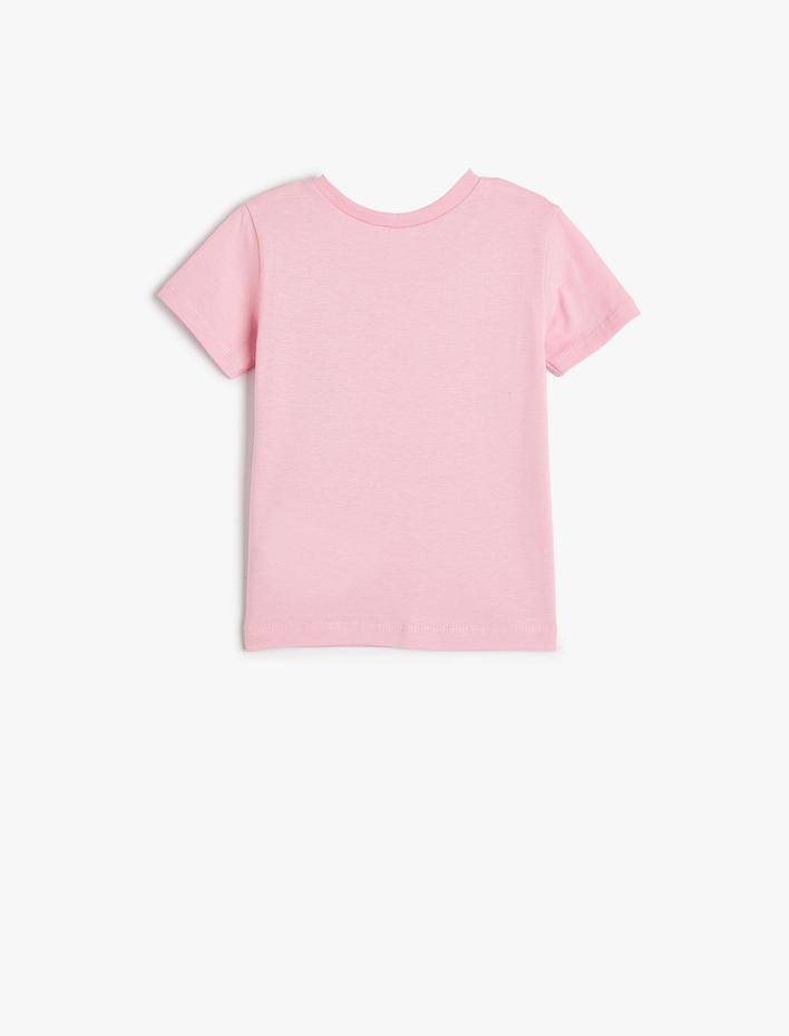 Kız Bebek Tişört Kısa Kollu Bisiklet Yaka Kuş Baskılı Pamuklu