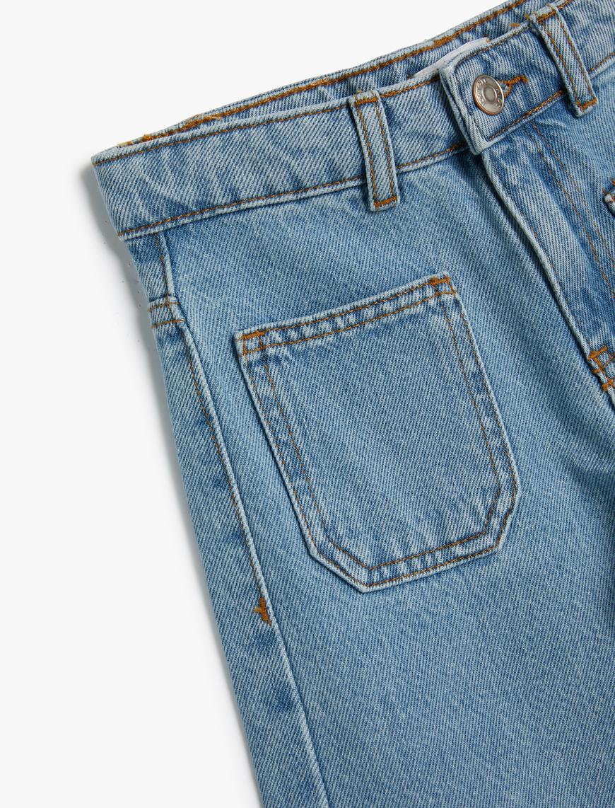  Kız Çocuk İspanyol Paça Kot Pantolon Cep Detaylı Normal Bel - Flare Jean