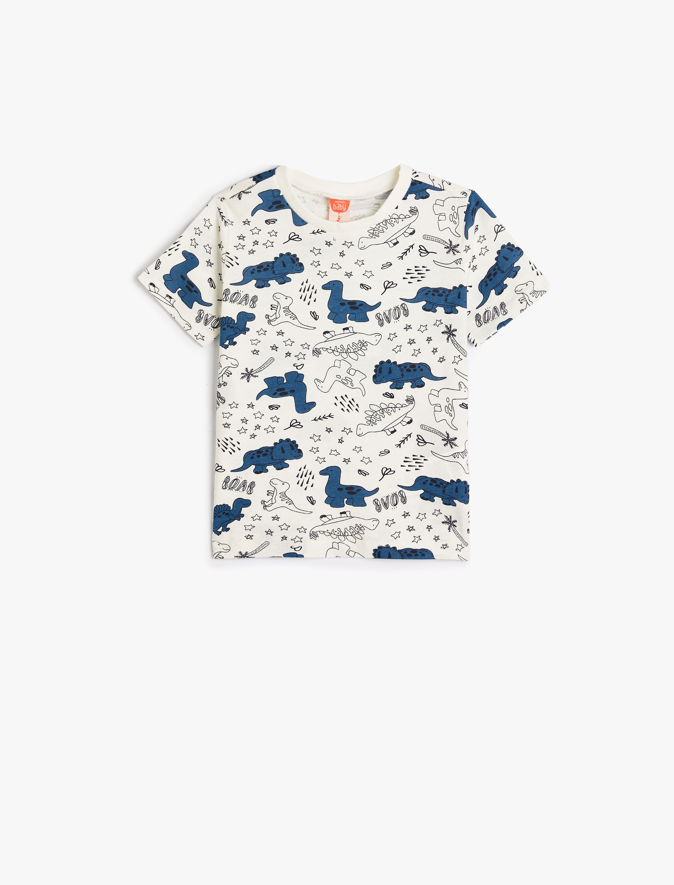  Erkek Bebek Dinozorlu Tişört Kısa Kollu Bisiklet Yaka Pamuklu